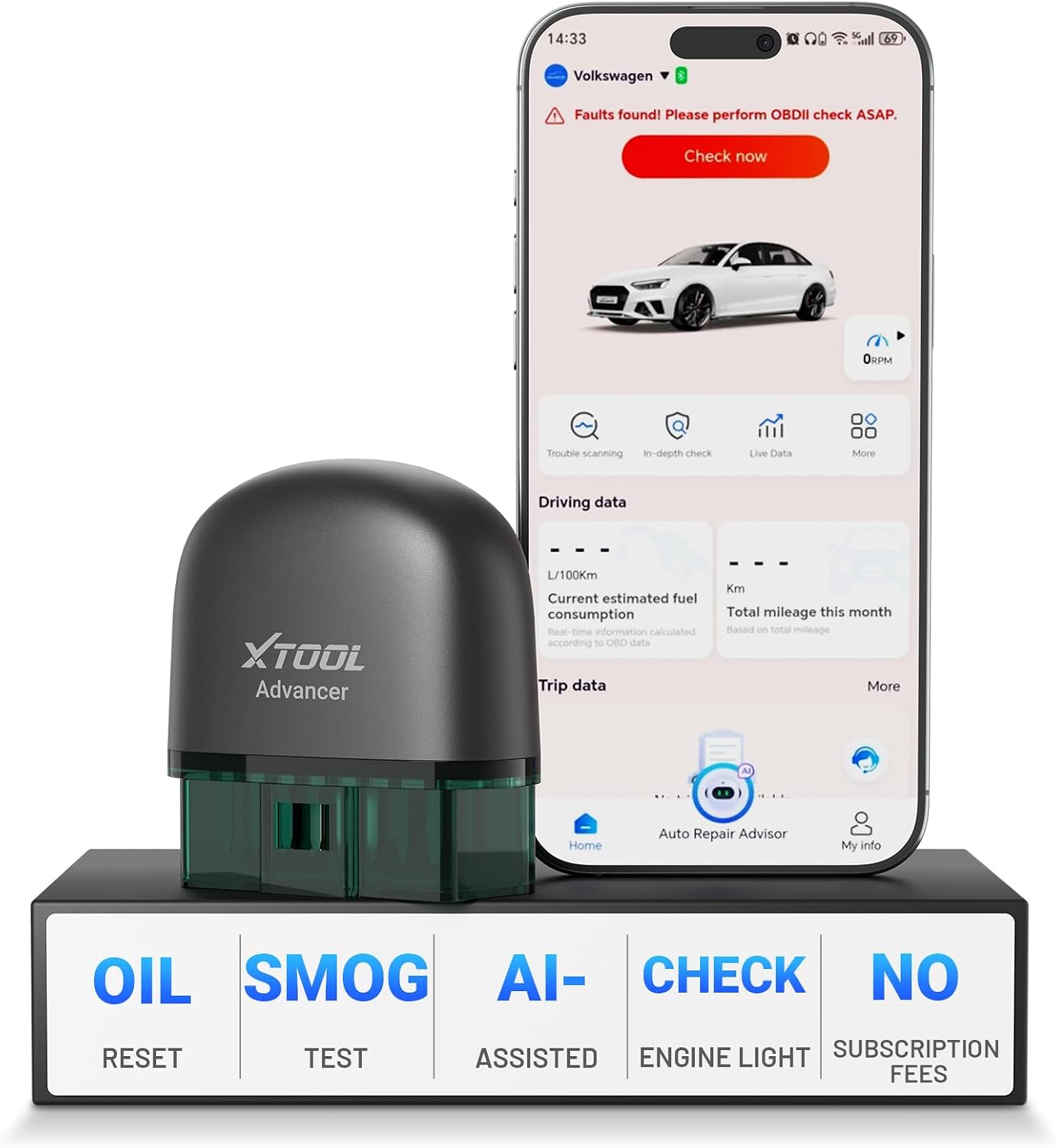 XTOOL AD20 Pro OBD2 Scanner - No Subscription, Full System Car Diagnostic Scan Tool with AI Analysis, Wireless OBD Car Code Reader, Oil Reset, Performance Test, Voltage Test