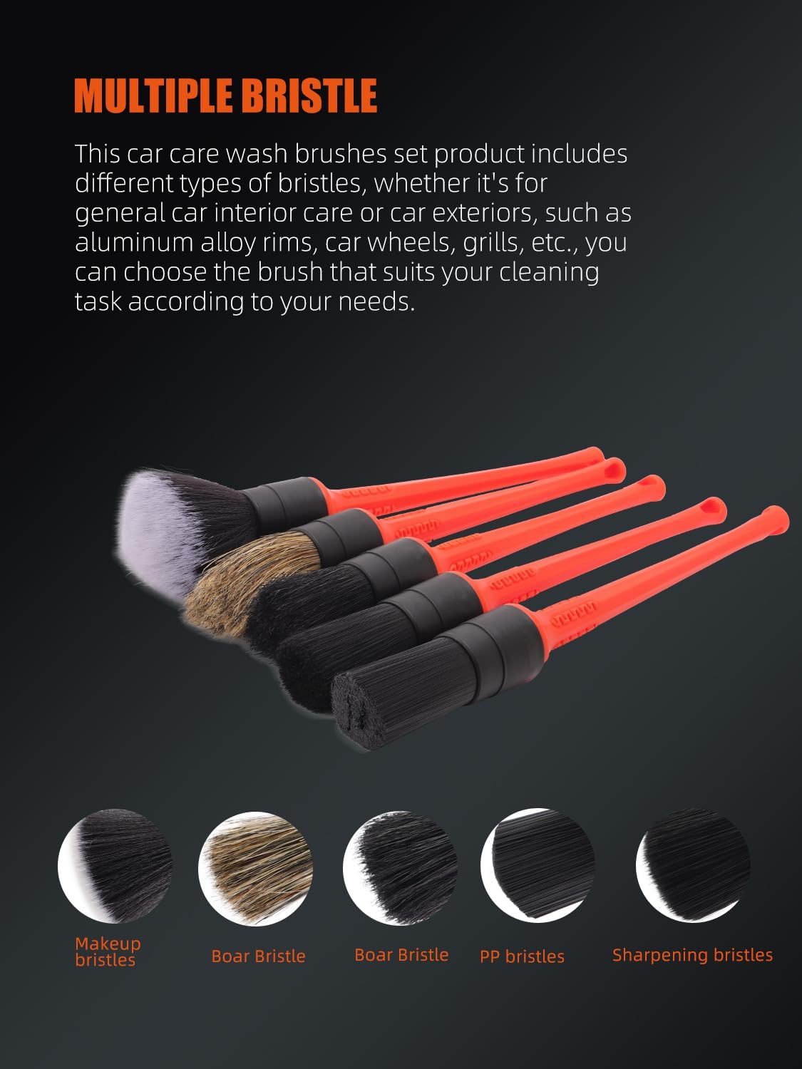 SPTA 8Pcs Wheel & Tire Brush Car Detailing kit, Easy Reach Wheel and Rim Brush, 5pcs Detailing Brushes, Short Handle Cleaning Brush, 1pc Microfiber Cleaning Cloth, Great to Clean Dirty Tires