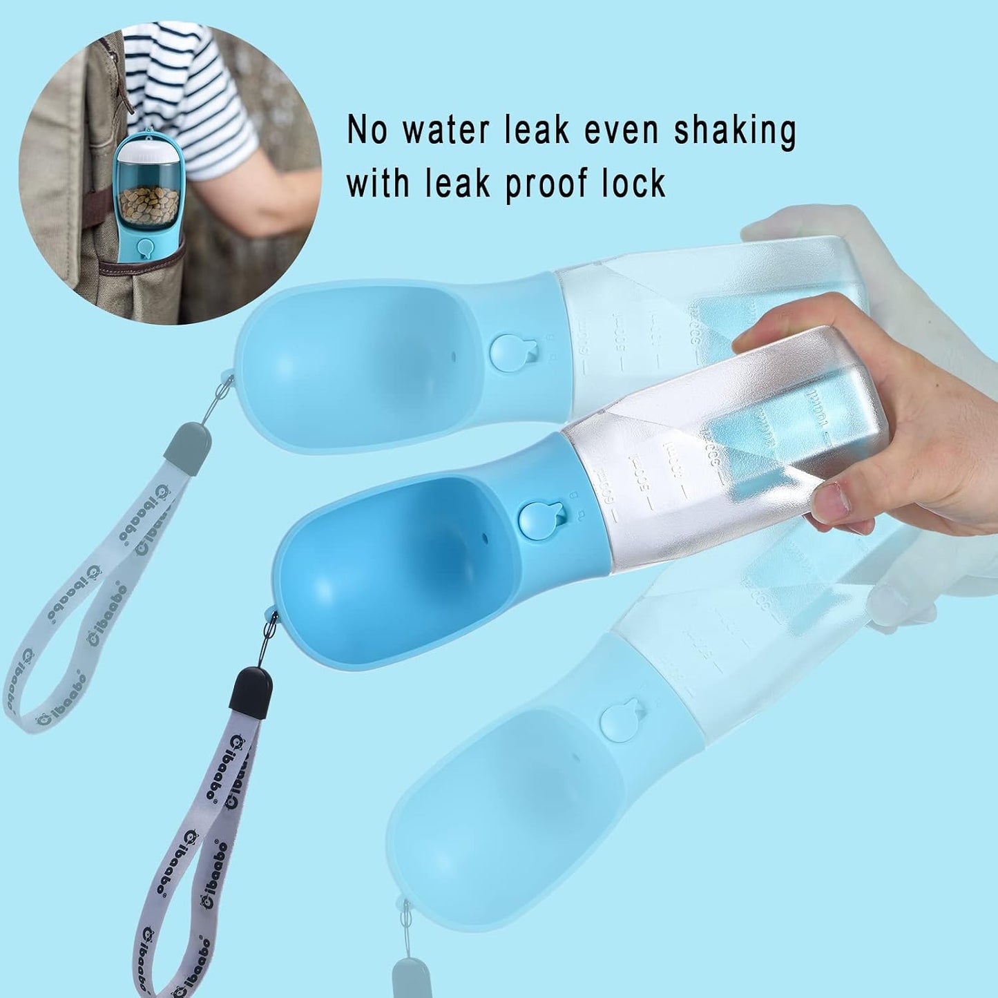 Cibaabo Dog Water Bottle with Food Container &amp; Poop Bag Holder &amp; Filter | Travel Water Bowl, Portable Pet Dispenser, Dog Gifts, Puppy Essentials for Walking Hiking