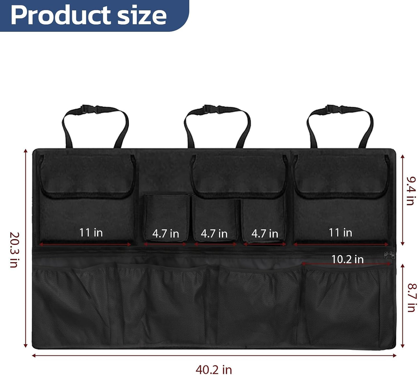 Car Trunk Organizer with Lid, SUV/Truck Compatible, Large Capacity, 6 Pockets &amp; 3 Mesh Pouches