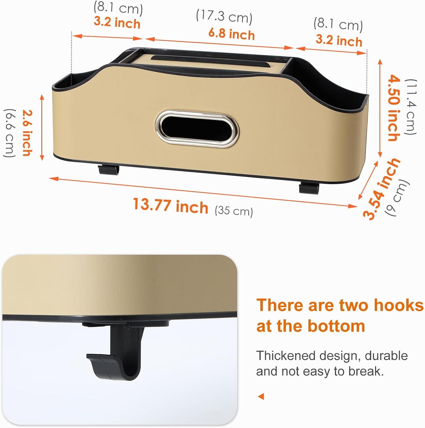Back Seat Cup Holder for Car – Multifunctional Rear Seat Organizer with Drink Holders, Tissue Box Storage & Hooks, Fits Headrest for Auto, Family Travel Accessories. (Beige)