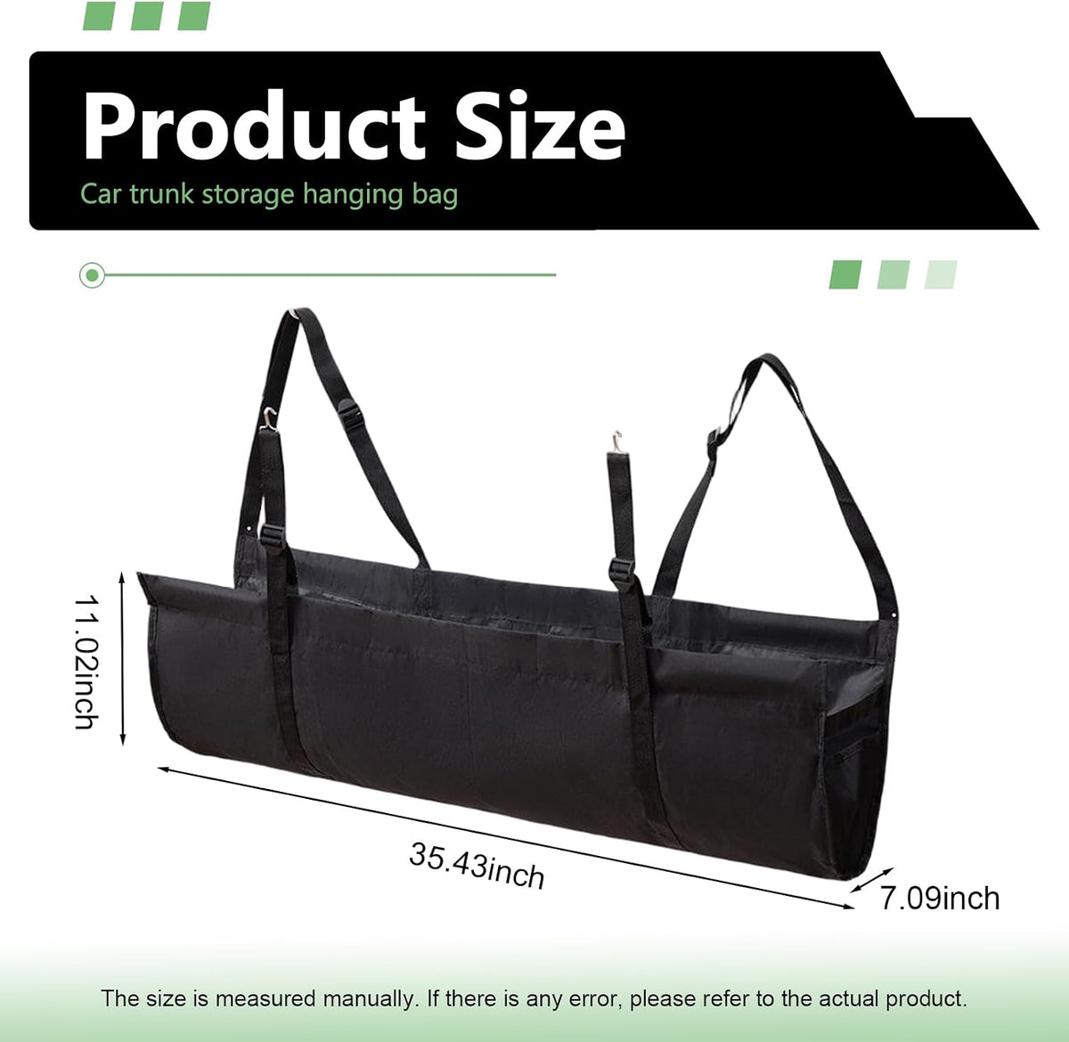 Car Trunk Organizer, Hanging Backseat Storage Bag with Adjustable Straps, Waterproof Oxford Fabric Collapsible Back Seat Organizer, Universal for Most Cars, Trucks, SUVs, Van (Black)