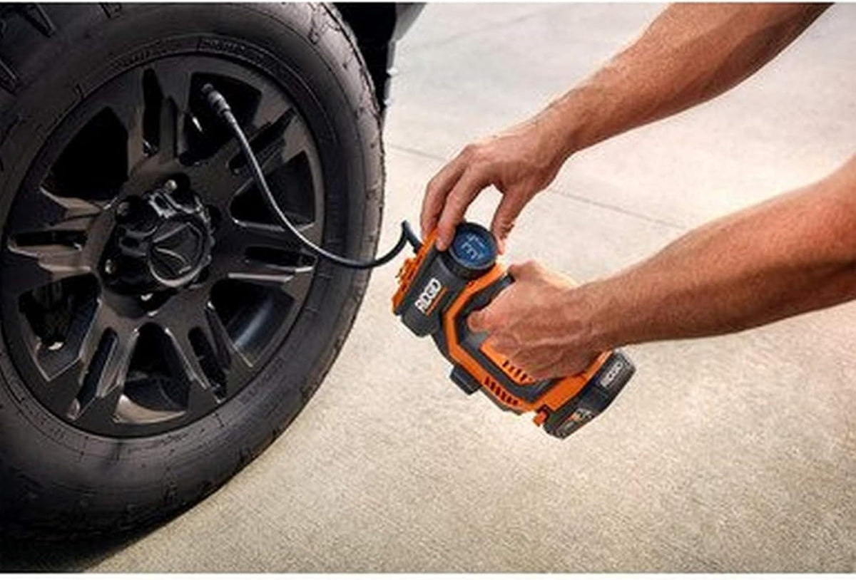 RIDGID 18V Digital Inflator - Battery & Charger Sold Separately - 150 PSI, 150 L/min, 20" Hose - Orange - Automatic, Battery Powered - Air Pump (Renewed)