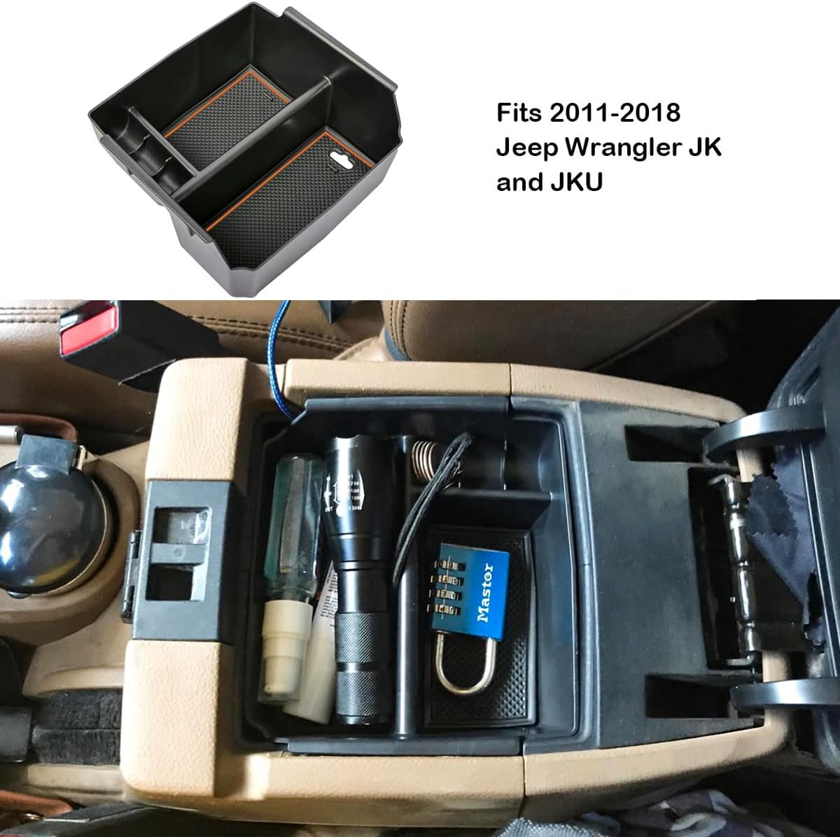 EDBETOS Center Console Organizer Tray Compatible with Jeep Wrangler JK/JKU 2011-2018 Rubicon Sport Sahara Accessories Armrest Storage Glove Box, Orange