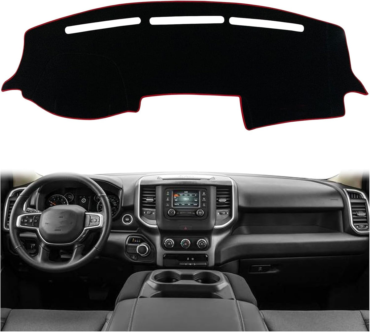 Dash Mat Cover Custom Interior Center Console Compatible with Dodge Ram Big Horn Laramie 1500 2500 3500 Pickup 2019 2020 Dashboard mat Covers Accessories (Black Rim)