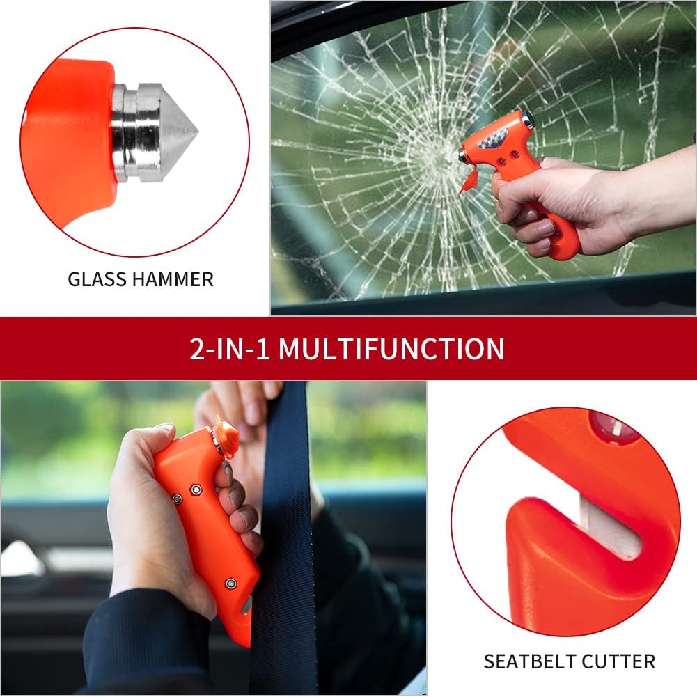 MOTORBUDDY 4-Pack Car Safety Hammer, Auto Emergency Escape Hammer with Window Breaker and Seat Belt Cutter, Striking Red Emergency Escape Tool for Car Accidents