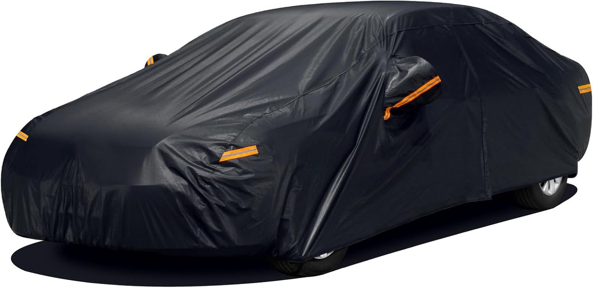 SEAZEN Car Cover with Zipper, 2 Layer Full Car Covers Waterproof/UV Protection/Snowproof/Dustproof, Universal Car Cover (Fit Sedan-Length Up to 200")