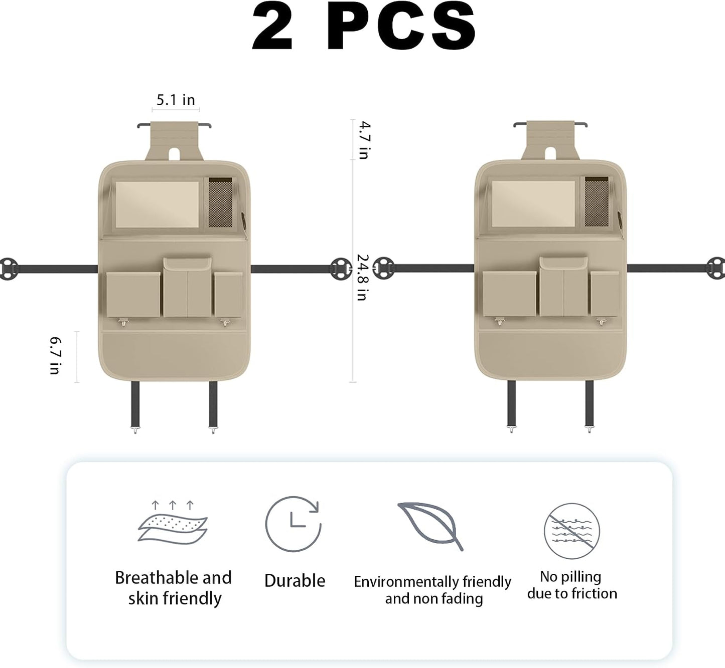 XDV Car Seat Organizers,Multi-functional Back Seat Protectors, Storage Pouches, and Tray Holders (for Cars, Kids, Seat Back and Rear Seats) (Plain Beige, 2 Pcs)