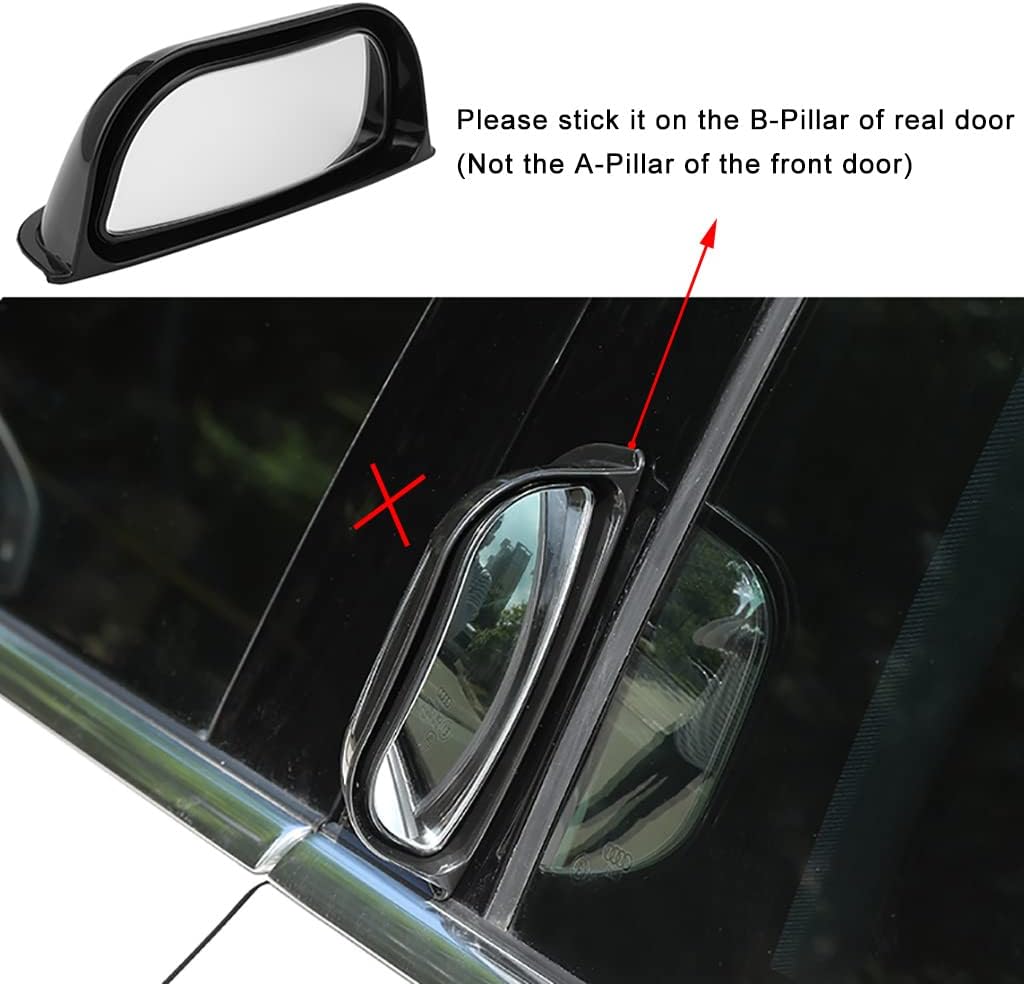 2Pcs Back Passenger Rear View Mirror Adjustable Blind Spot Mirror,Real Glass,Car SUV Side View Mirror With Convex Surface Stick on B-Pillar for Second Row Door Safely Get-Off (Black frame, 2 PCS)