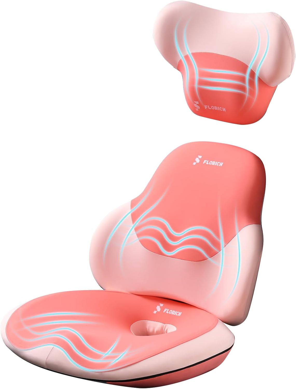 FLORICH Seat Cushion and Lumbar Support Pillow for Office Chair Car Neck Headrest Pillow Memory Foam Seat Pads Pressure Relief Back Cushion and Carseat Pads(Pink)