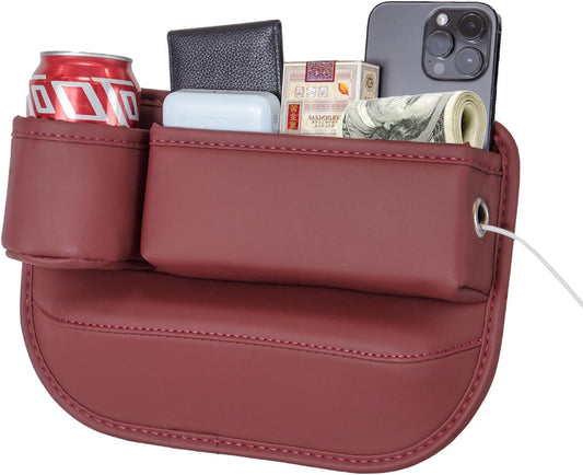 1 Pack Car Seat Gap Filler Organizer, Car Seat Organizer, Seat Gap Storage Box with Cup Holders for Drink, Car Leather Cup Holder Gap Bag Front Seat for Phone, Sunglasses,Keys(Left Side)
