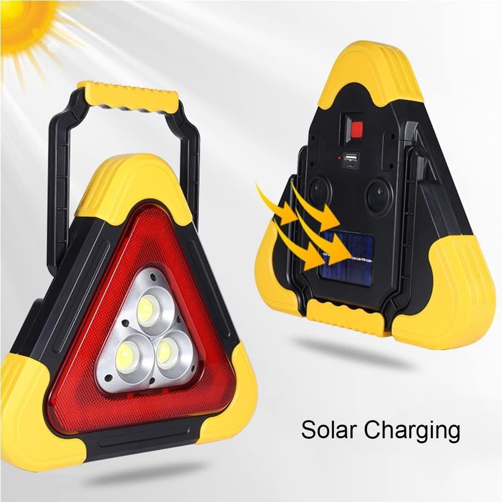 2Pcs LED Emergency Triangle Solar Charging Safety Triangle 5 Mode