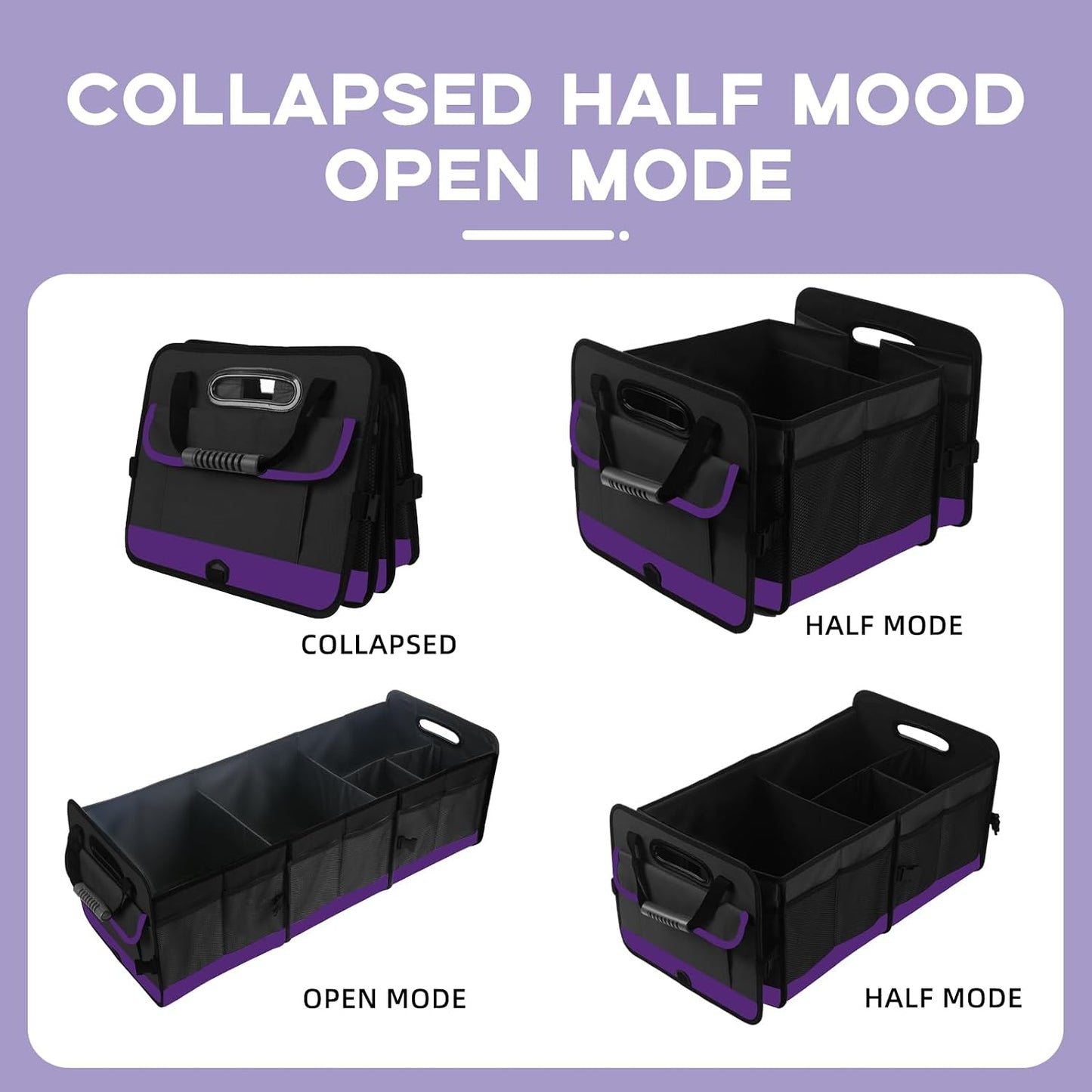 Trunk Organizer for Car, Sturdy Storage Organization with Non-Slip Bottom Strips, 95L Large Capacity Cargo Organizer for Suv, Truck, Sedan, Waterproof Portable Car Organizers for Women Men(Purple)