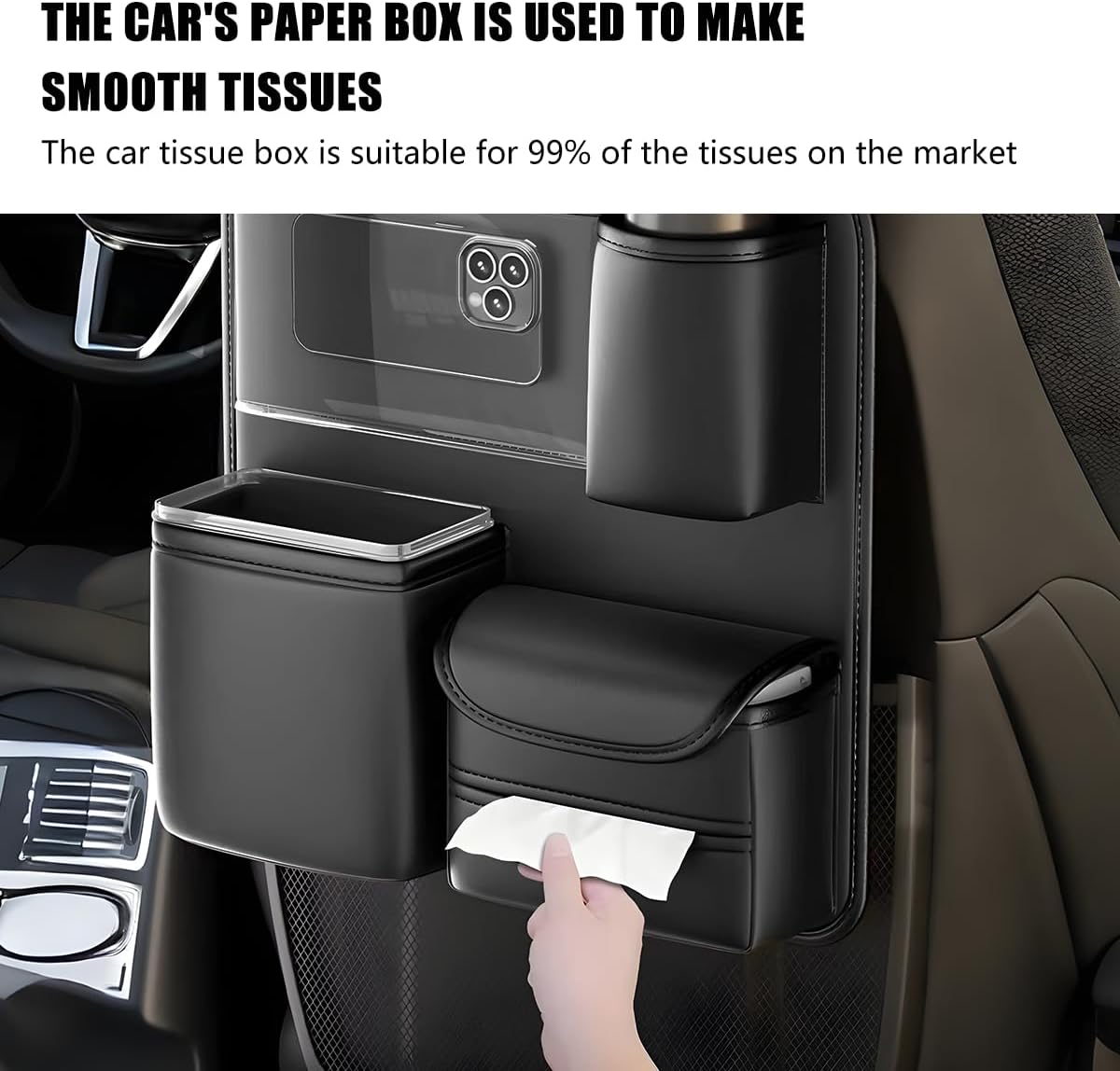 Car Backseat Organizer, 4 Storage Pockets Vehicle Back Seat Protector Kick Mat with Touch Screen Tablet Holder, Automotive Travel Storage Accessories, Universal for Truck SUV RV