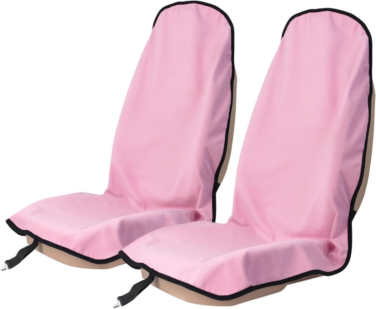 Sweat Towel Car Seat Cover Protector Front Seats for Gym Workout, Running, Swimming, Beach and Hiking, Waterproof Universal Seat Cover for Car, Trucks, Van & SUV (2, Pink, Front)