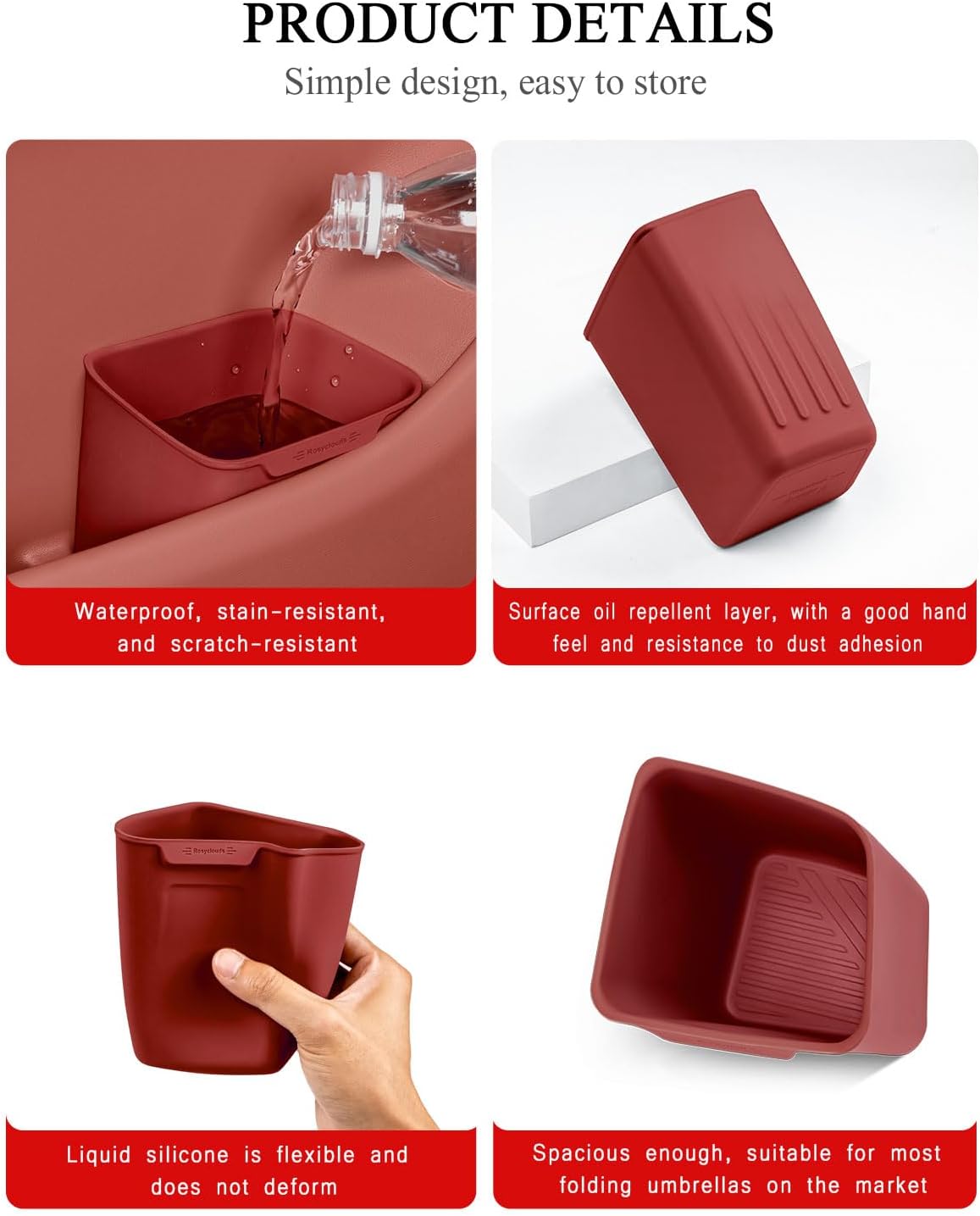 XmuxHai Car Interior Storage Box, Black Silicone Door Side Organizer with Umbrella Holder and Trash Can, Vehicle Accessory (Red)
