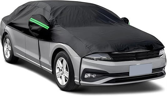 Half Car Cover Waterproof All Weather, Sunproof Windshield Cover for Ice and Snow Top with Reflective Straps, Front Rear Window Hail Protector for Sedan (3 XL)