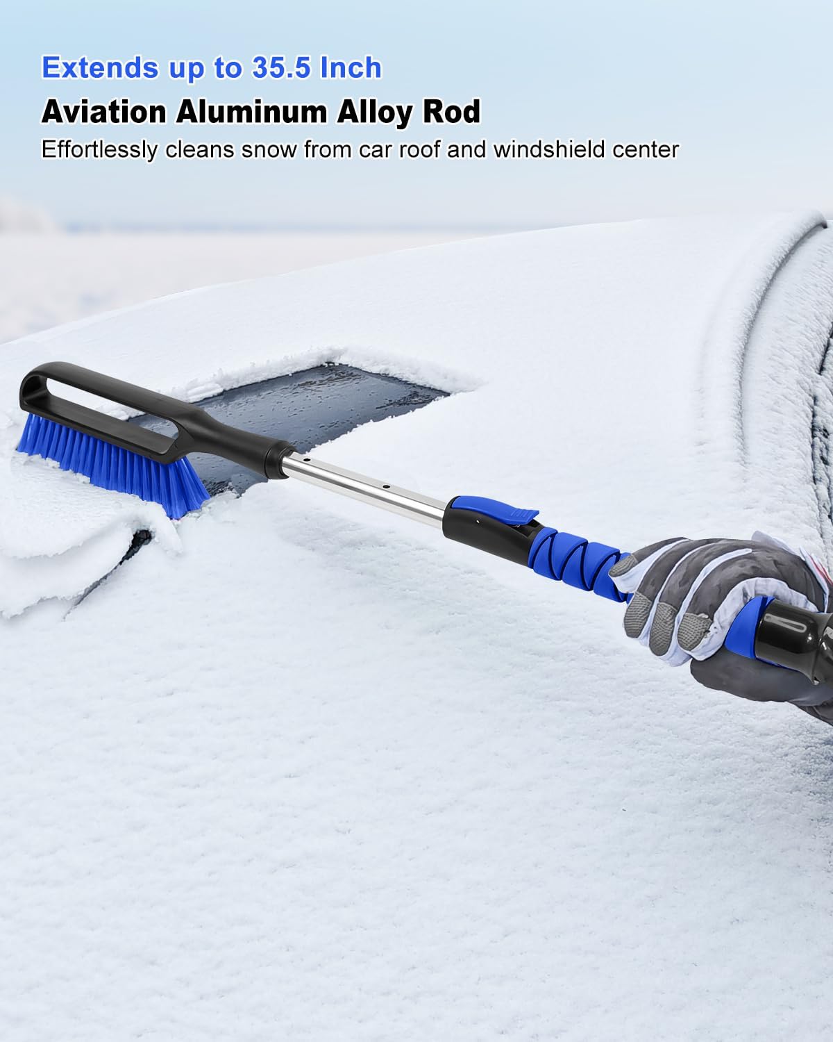 SEAAES 35.5 Inch Extendable Snow Brush for Windshield Ice Scraper - Blue