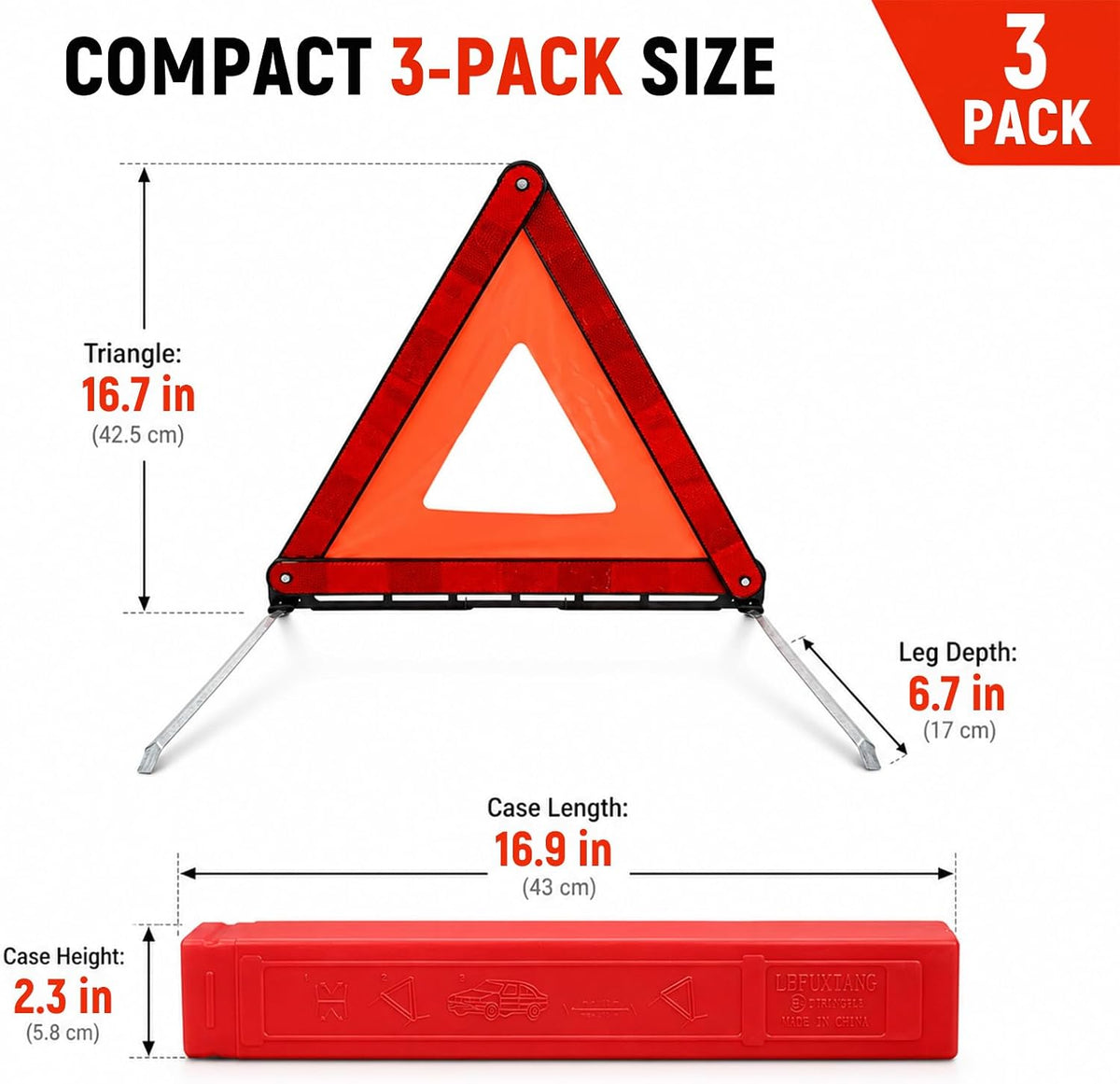 3 PCS Triangle Warning Frame, Foldable Roadside Hazard Sign Car Safety Reflector with Storage Case, Reflective Triangle Safety Sign for Vehicle Breakdown, Car Accessories