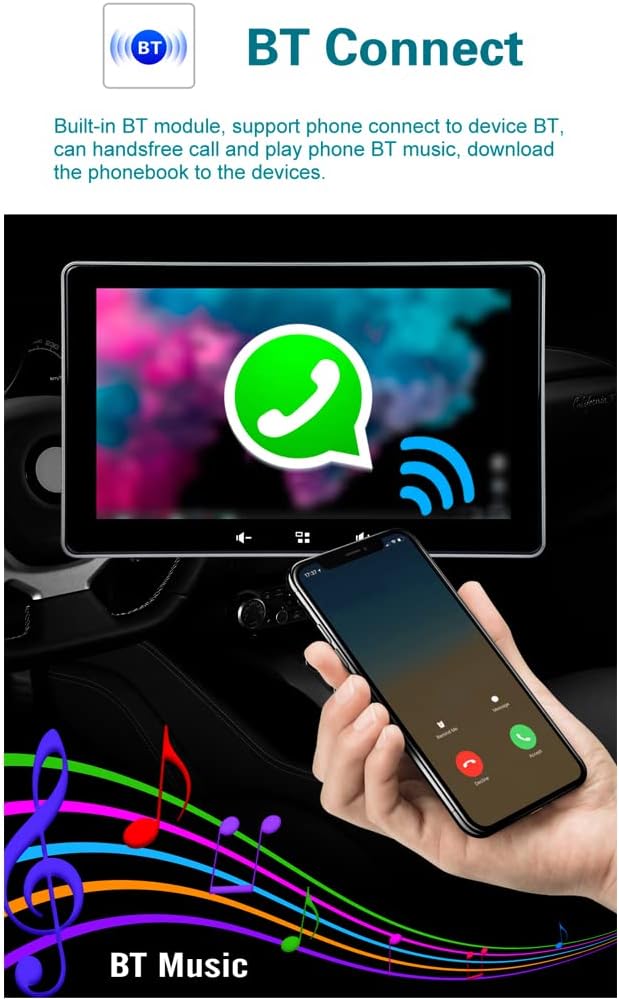 7 Inch Touchscreen Monitor for Wireless Apple Carplay and Android Auto Built-in Two Speakers Car Stereo Multimedia Player with Bluetooth, Mirror Link, Dash or Windshield Mounted