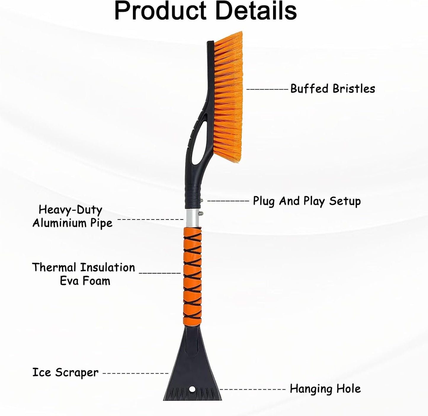 27'' Aluminum Brush and Ice Scraper, 2 in 1 Detachable Winter Car Snow Brush with Ergonomic Foam Grip for Car Accessories, Ice Scrapers for Car Windshield, Snow Removal Tool for Cars,SUVs,Trucks