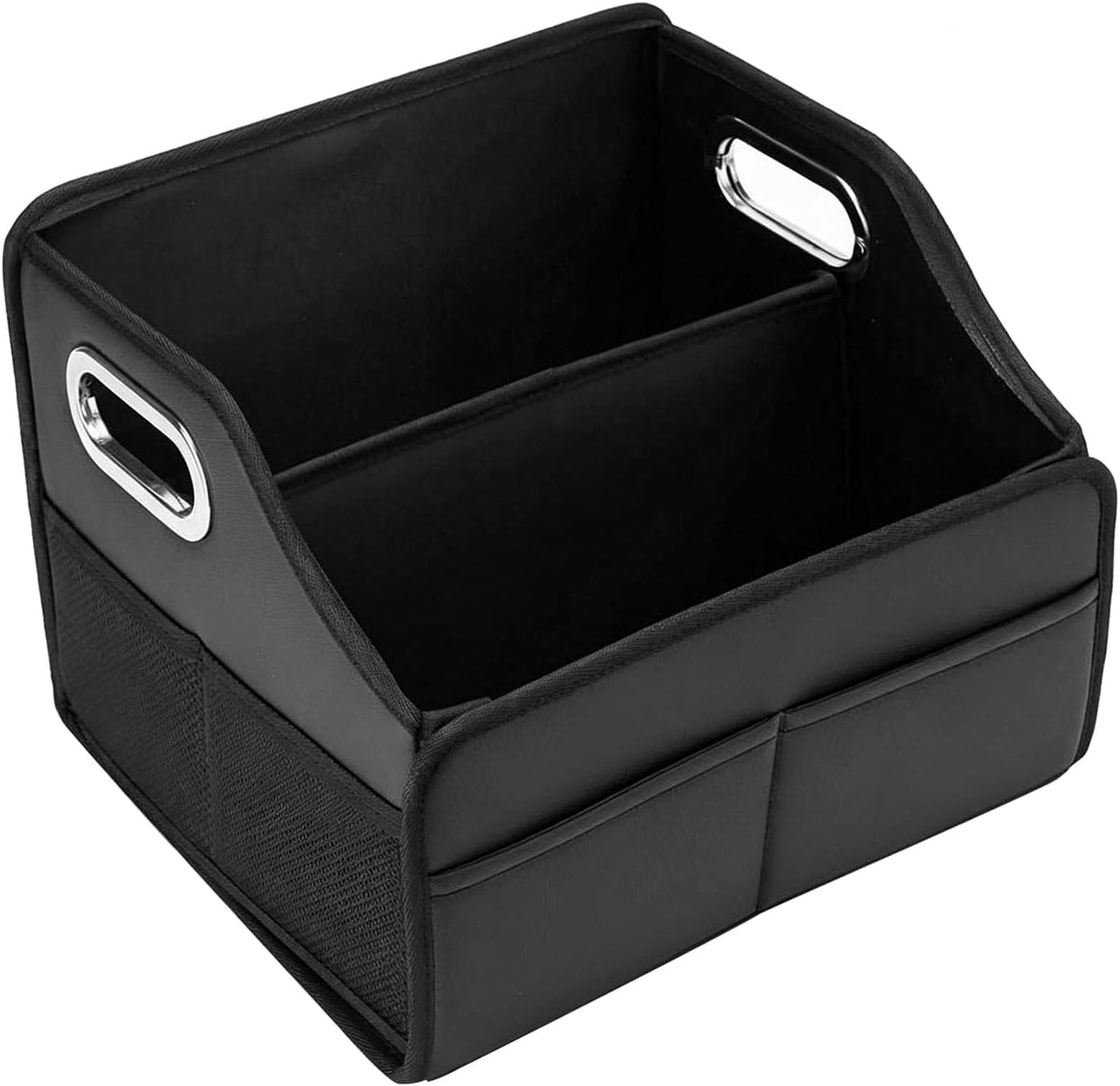 Car Storage Organizer, Large Capacity Foldable Car Caddy Basket with Metal Handle & Movable Divider, Multi-Pocket Trunk Organizer Front Back Seat Storage Box for Most Cars