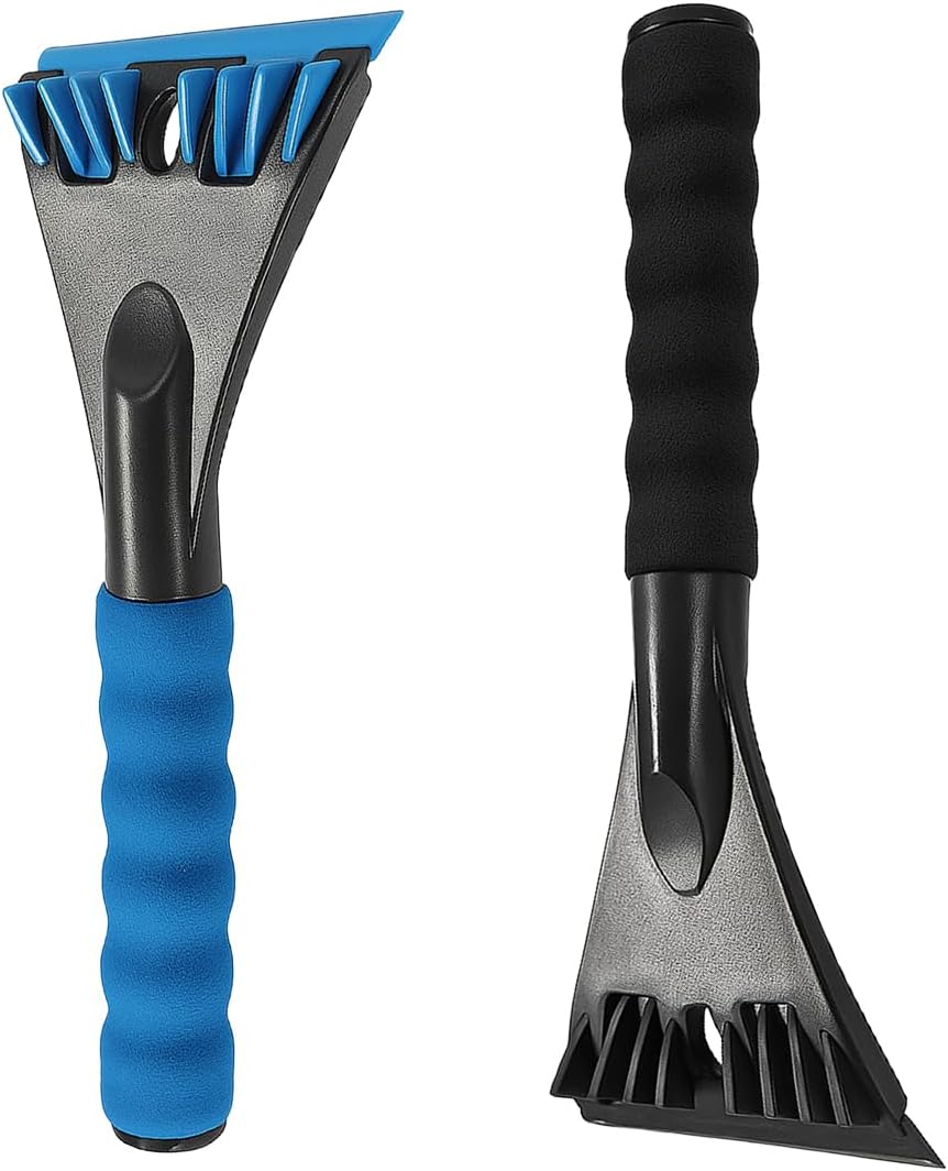 2PCS Car Windshield Ice Scraper, No Scratch Auto Window Snow Removal Shovel with Ergonomic Foam Handle, Universal Vehicle Frost Cleaning Tool for Cars, Trucks, SUVs (Blue&Orange)