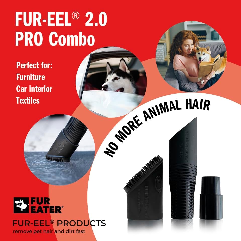 FUR-EEL PRO 2.0 Pet Hair Vacuum Attachment, Rubber Pet Hair Remover