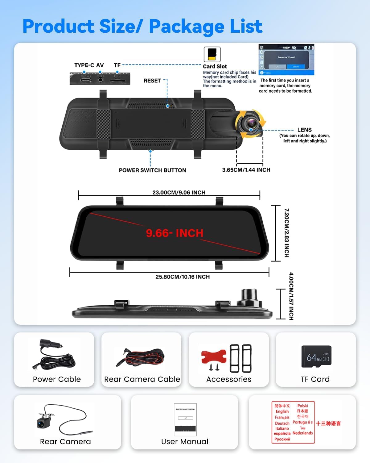 4K Rear View Mirror Camera, Dash Cam with 64GB Card WiFi