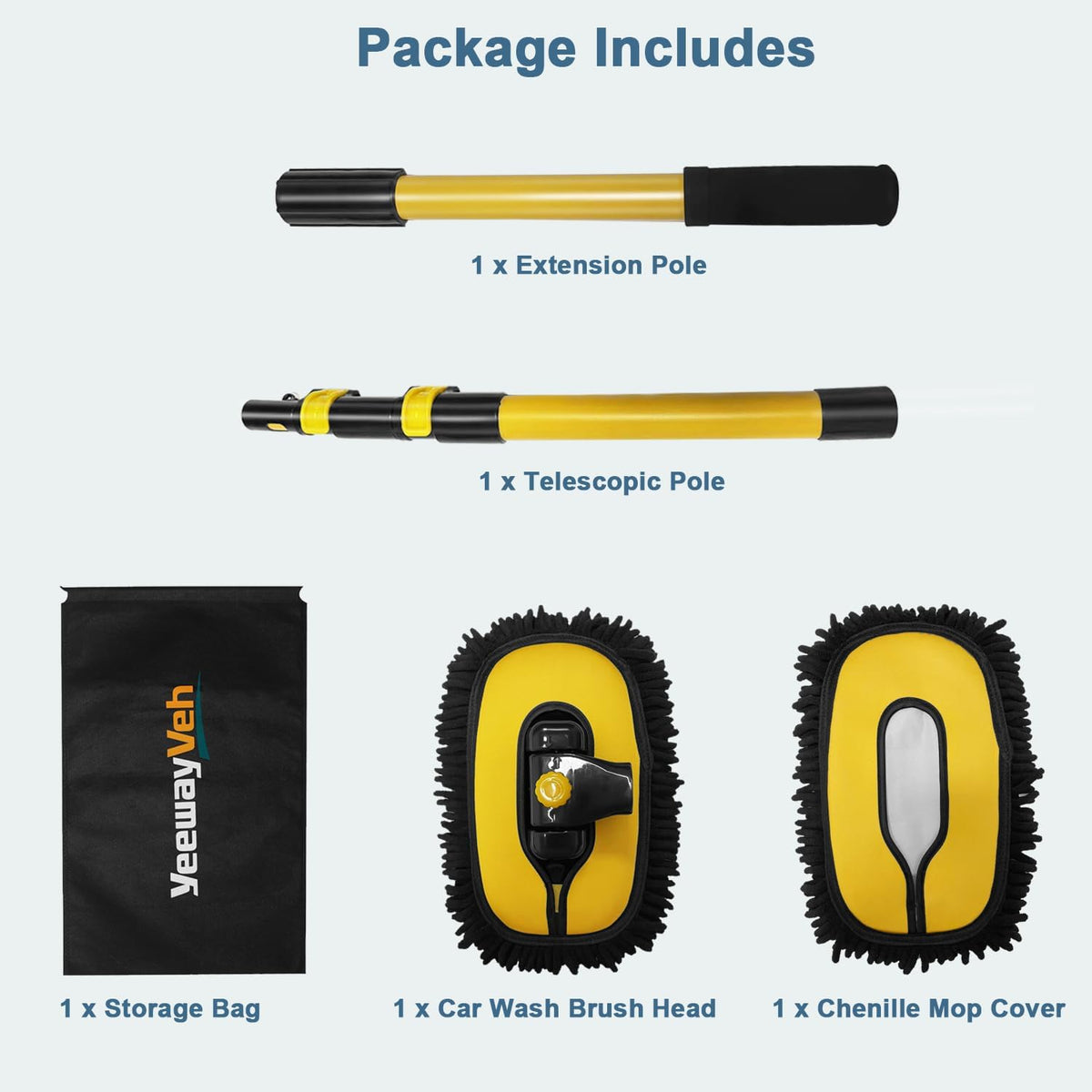 YeewayVeh Car Wash Brush Mop, 55" Long Handle, 15° Curved, Yellow & Black