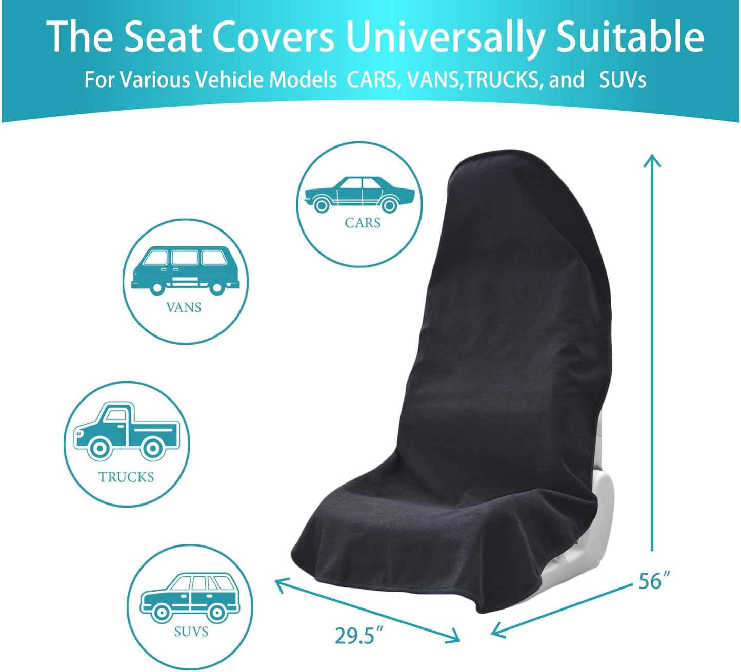 Car Seat Covers Universal Car Protective Front Seat Covers Washable Non-Slip Seat Protectors for Gym Workouts,Waterproof and Sweatproof Towel Seat Covers for Cars,Trucks, Jeeps (2 Pack Black)