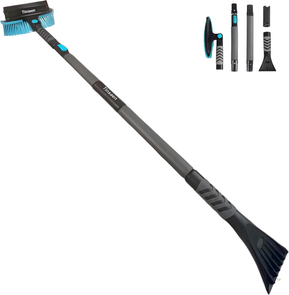 42" Extendable Snow Brush & Ice Scraper for Car Windshield, Heavy Duty 180° Pivoting Black Cleaning Broom for Auto SUV Truck, Detachable Snow Removal Tool with Telescoping Aluminum Rod