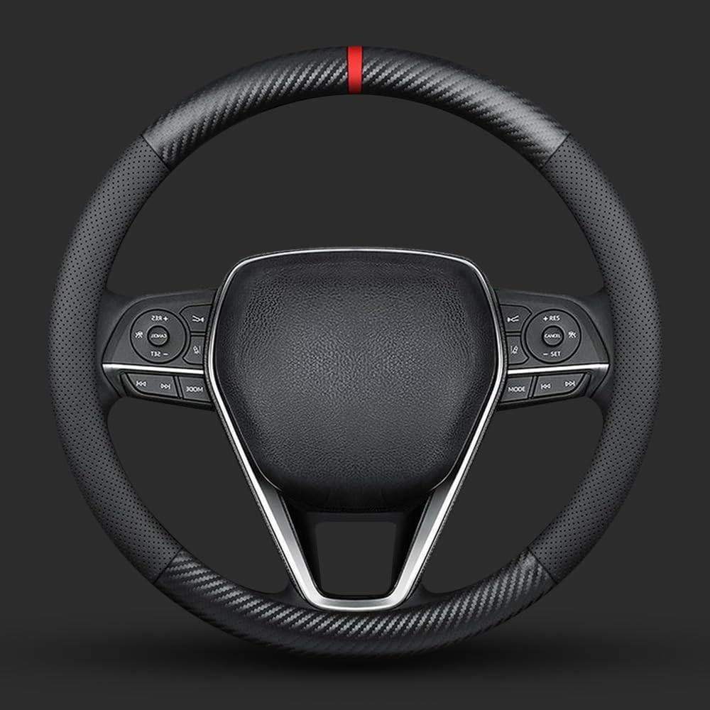 Carbon Fiber Leather car Steering Wheel Cover, Comfortable and Anti-Skid, Universal 15 inch (Black)