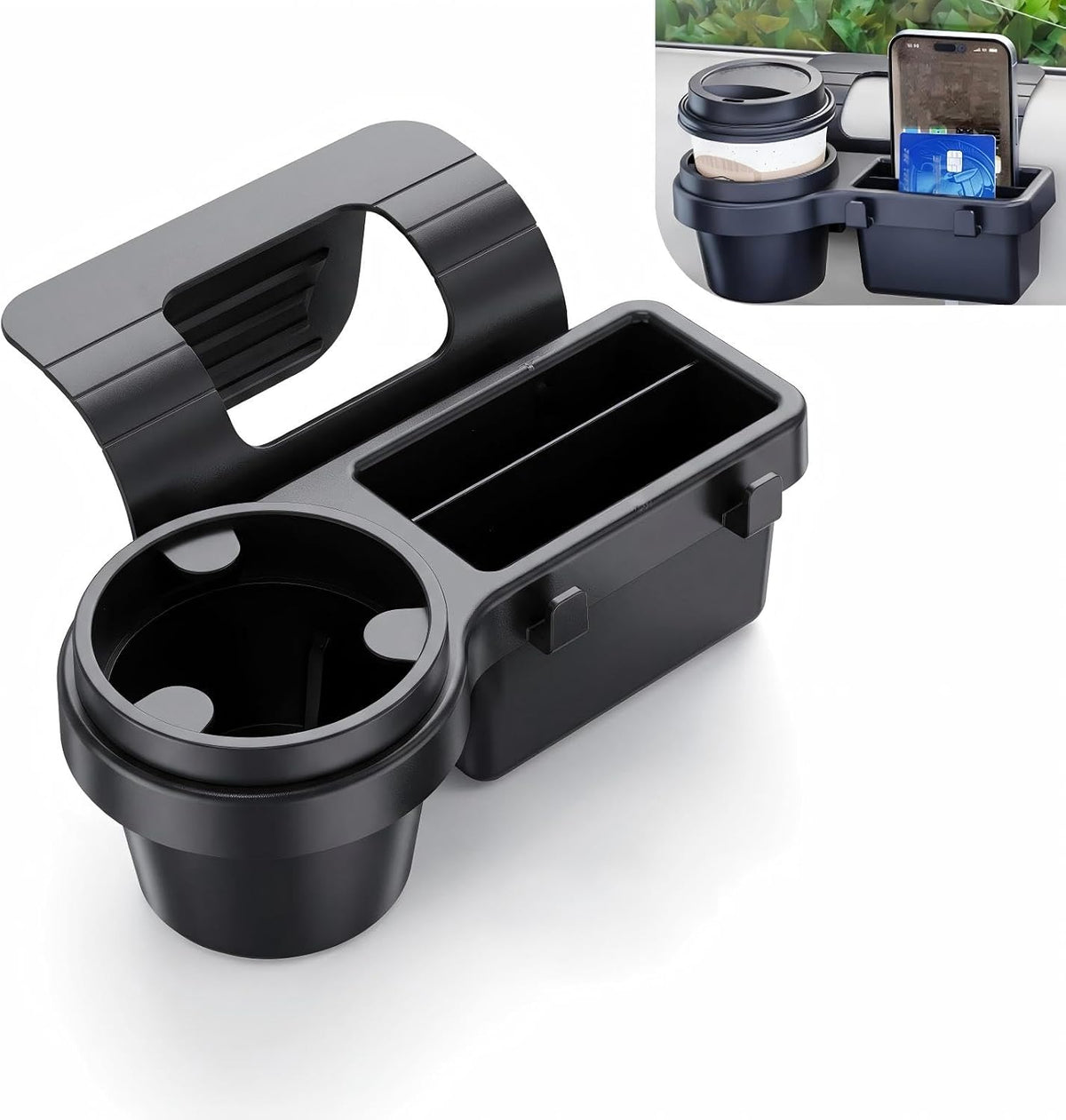 Car Window Hanging Storage Organizer, Clip Type Car Cup Holder & Phone Holder Tray, Multifunctional Auto Door Side Water Cup Mount for Drinks Phones Small Items (Black#A)