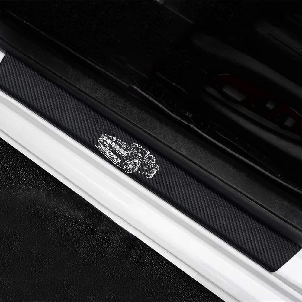 4Pcs Car Door Sill Protector fit for Dodge Challenger Reflective 4D Carbon Fiber Door Entry Guard Door Sill Scuff Plate Accessories