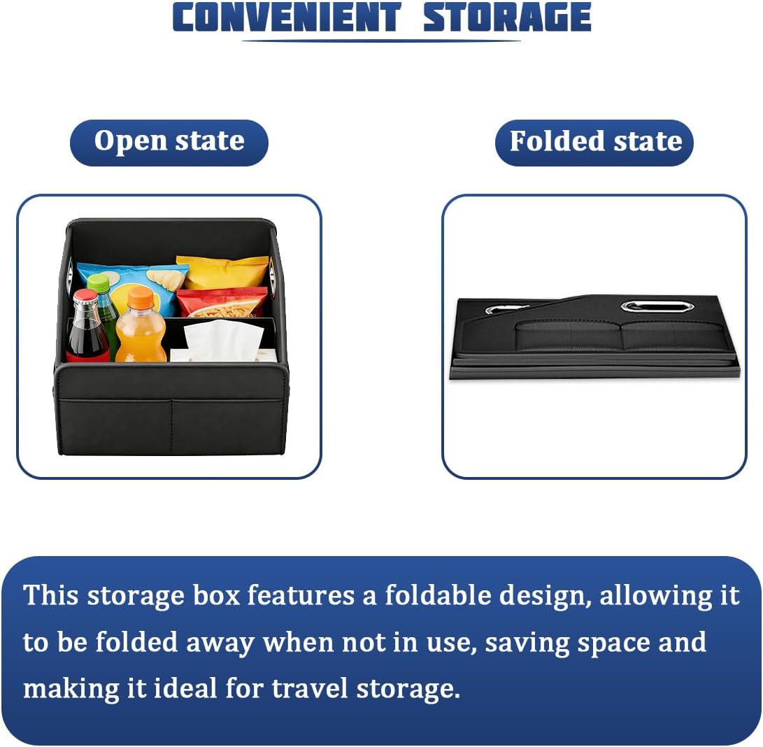 HZEL Car Seat Organizer, Foldable Multifunctional Vehicle Front and Back Seat Floor Storage Box with Metal Handle, Collapsible Automotive Interior Caddy Organizer, Universal for SUV Van Truck