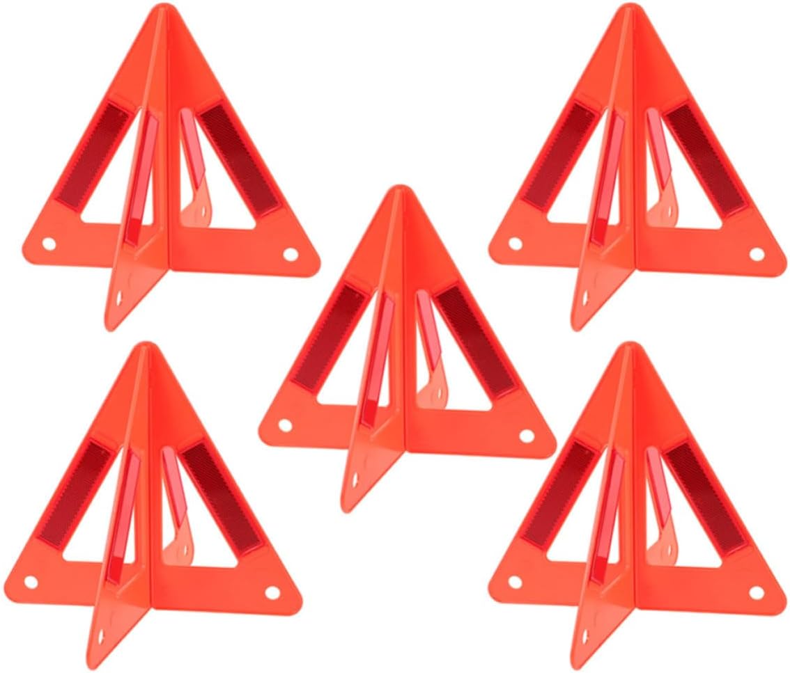 VILLCASE 5pcs High Visibility Emergency Triangle Warning Sign for Vehicles, Portable Foldable Red Plastic Safety Triangle Kit for Roadside Breakdowns and Parking Alerts