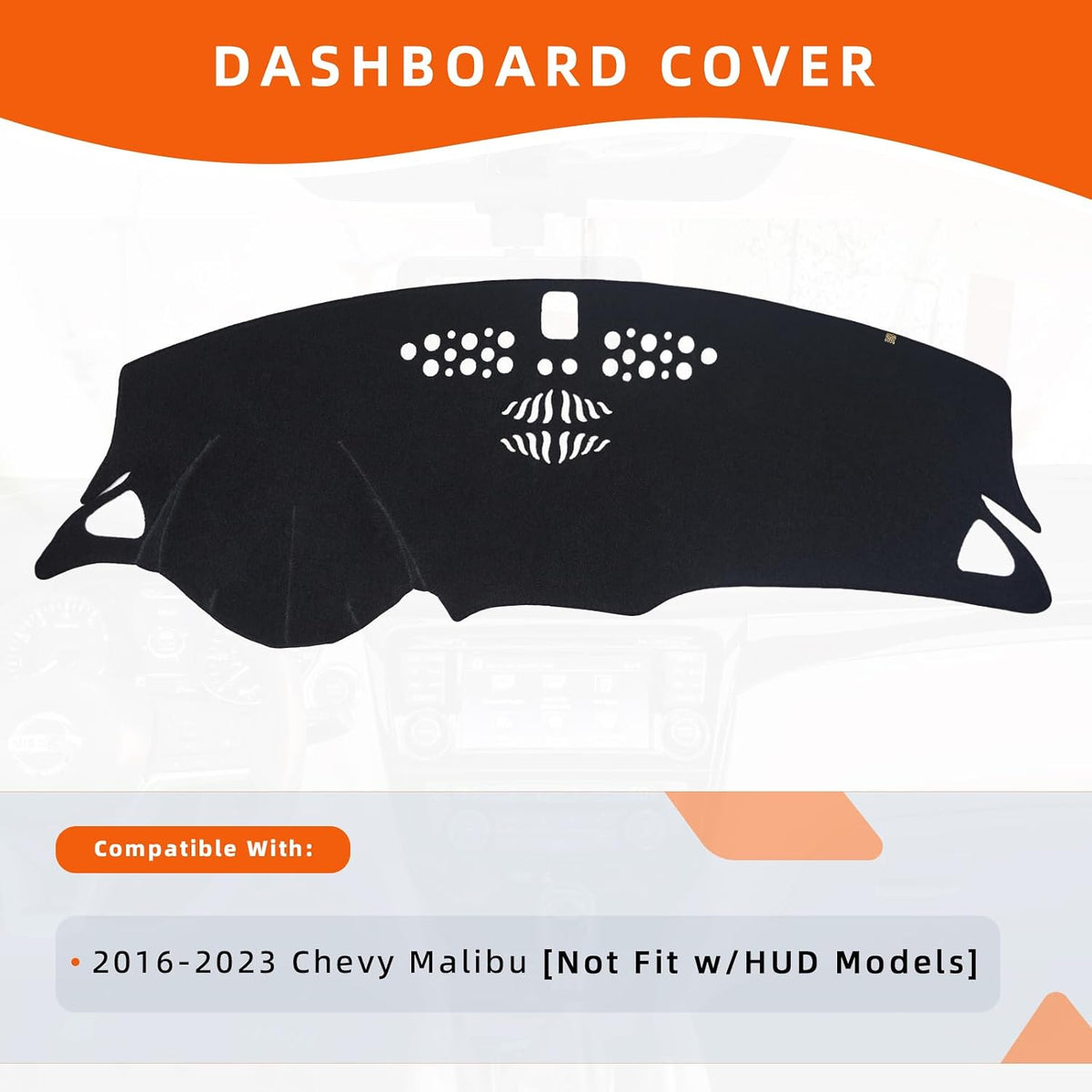 Dashboard Cover Dash Mat Fit for Chevy Malibu 2023-2016 (Without HUD Models),Car Dash Board Mat Anti-Glare Carpet,Non-Slip Pad Sunshield Protector (Black)