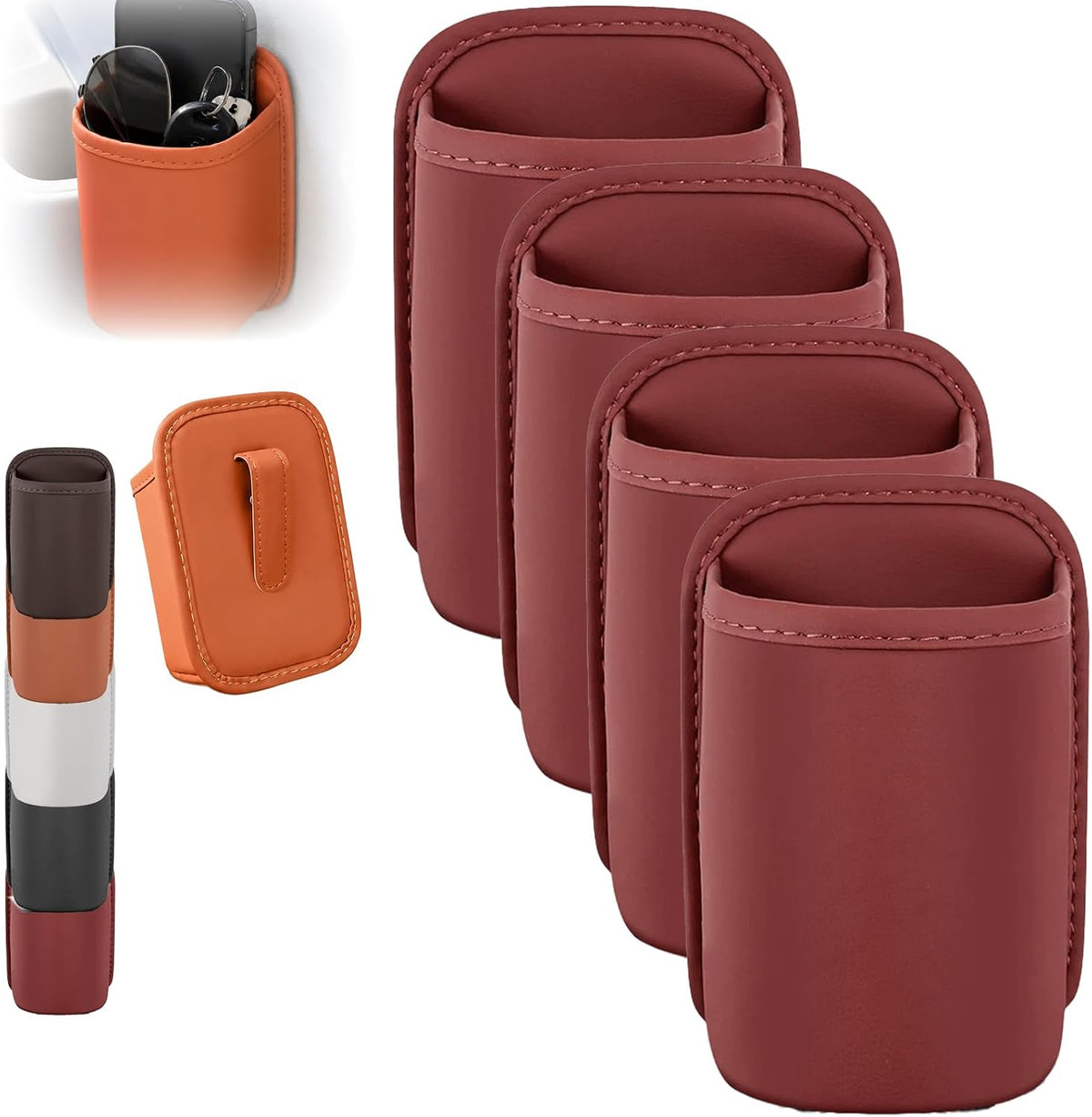 Leather Car Door Cup Holder, Wide-Mouth PU Leather Clip-On Organizer with Back Clip, Extra car Door Cup Holder for Drinks, Phone, Front Seat, Backseat, SUV, Truck，Red-2pcs