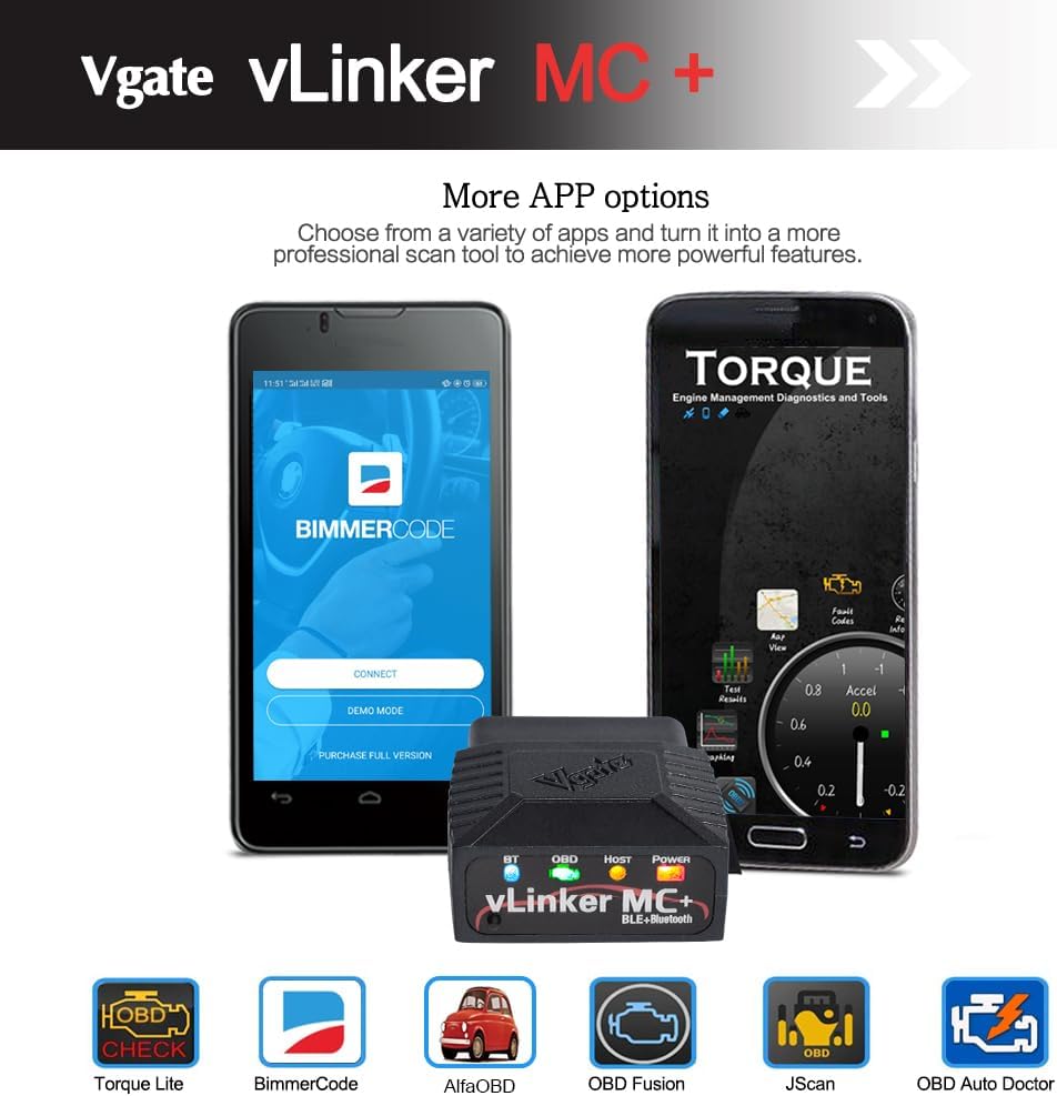 Vgate vLinker MC+ Bluetooth OBD2 Car Scan Tool for iOS, Android, Windows