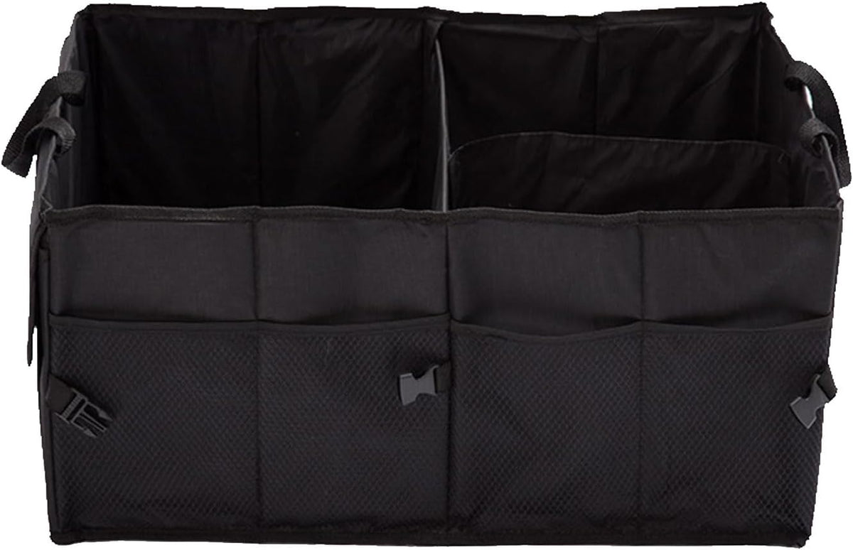 Car Trunk Organizer, Collapsible 3-Compartment Box，Black