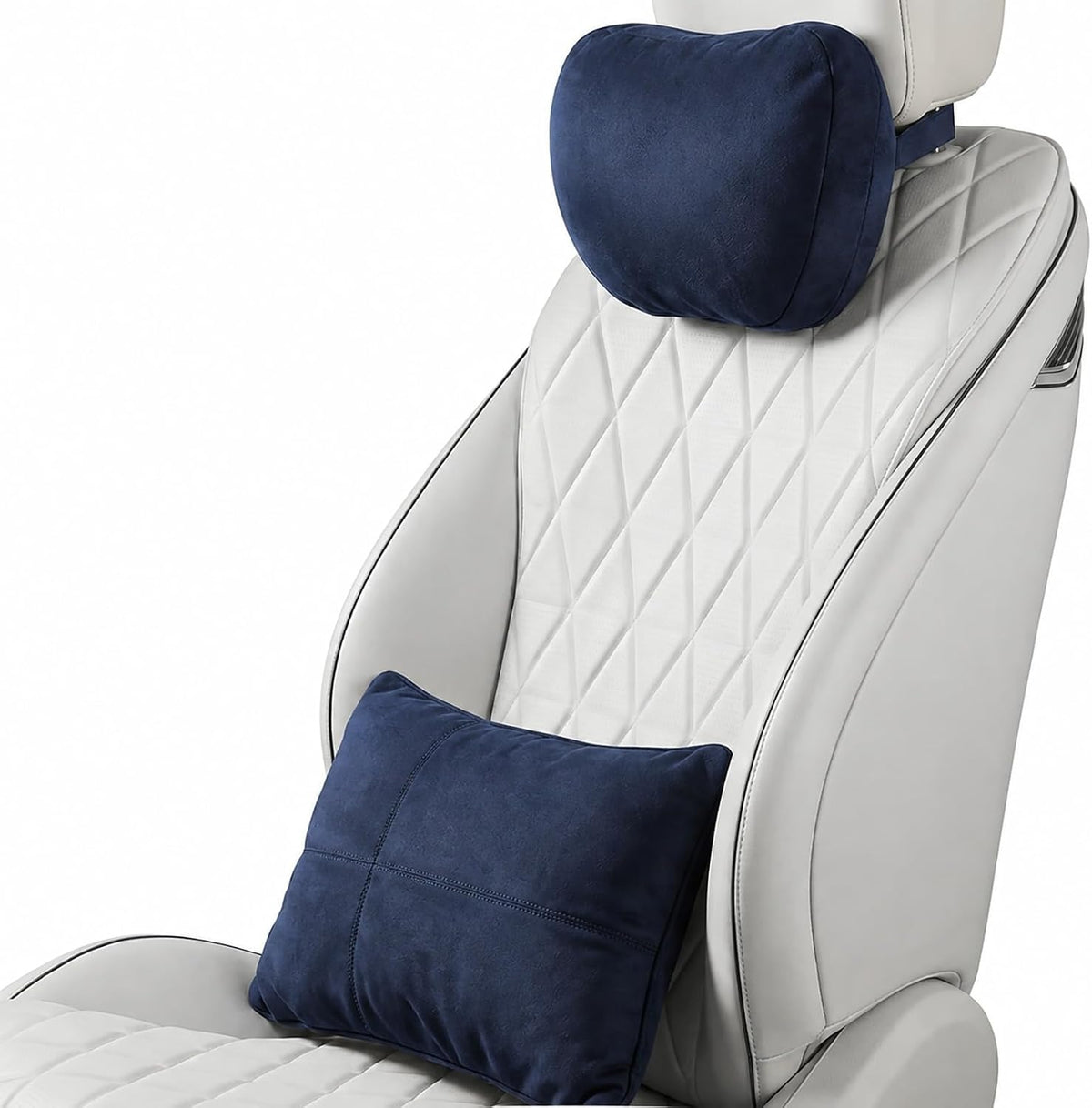 2 PCS Car Pillow for Driving Seat Soft Suede Headrest Neck & Lumbar Support