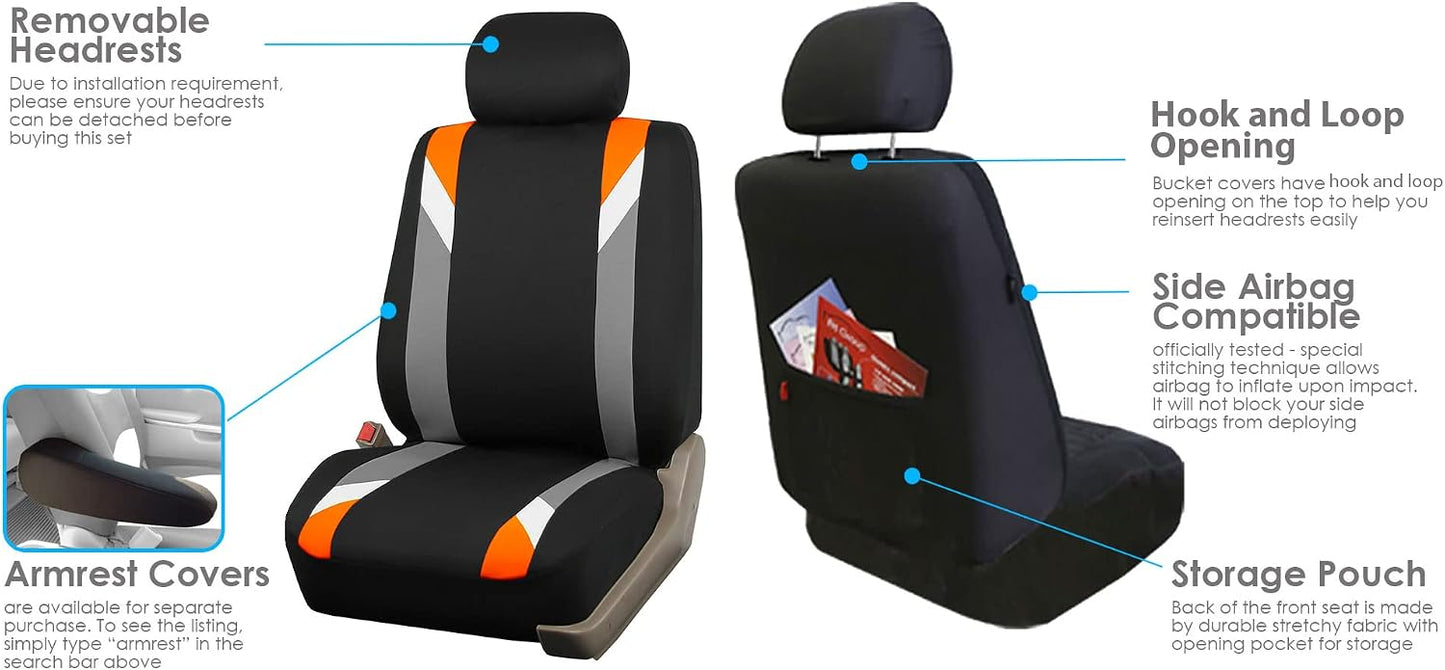 FH Group Front Set Cloth Car Seat Covers for Low Back Car Seats with Removable Headrest, Universal Fit, Airbag Compatible Car Seat Cover for SUV, Sedan, Van, Orange
