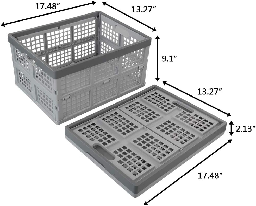 34 L Plastic Crates, Collapsible Storage Crates/Stackable Storage Container Basket, 2-Pack