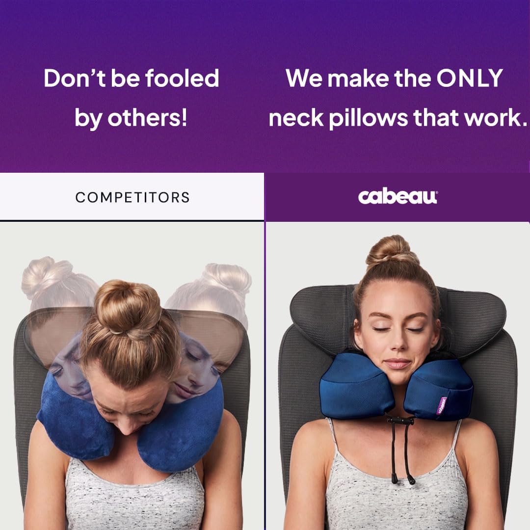 Cabeau Evolution S3 Travel Pillow - Memory Foam Neck Pillow for Airplane and Long Flights with Seat Straps for Head and Neck Support, 360 Degree Support (Steel Grey)