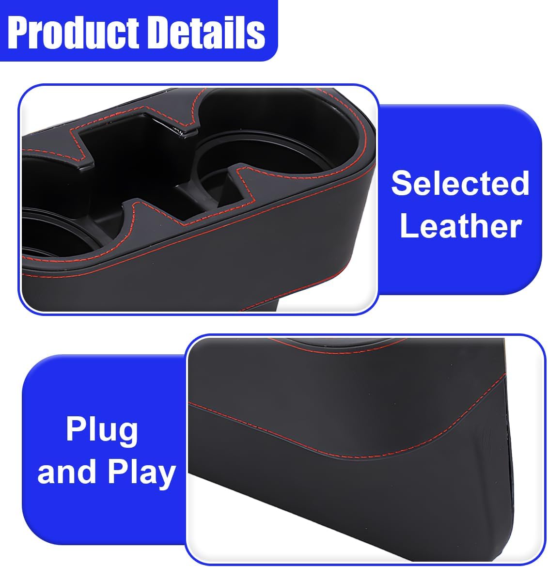 YoRise Car Cup Holder, PU Leather Automotive Cup Drink Holder, Car Seat Gap Filler Storage Box, Multifunctional Front Seat Organizer, Cell Mobile Phone Holder, Coin Bucket (Black)