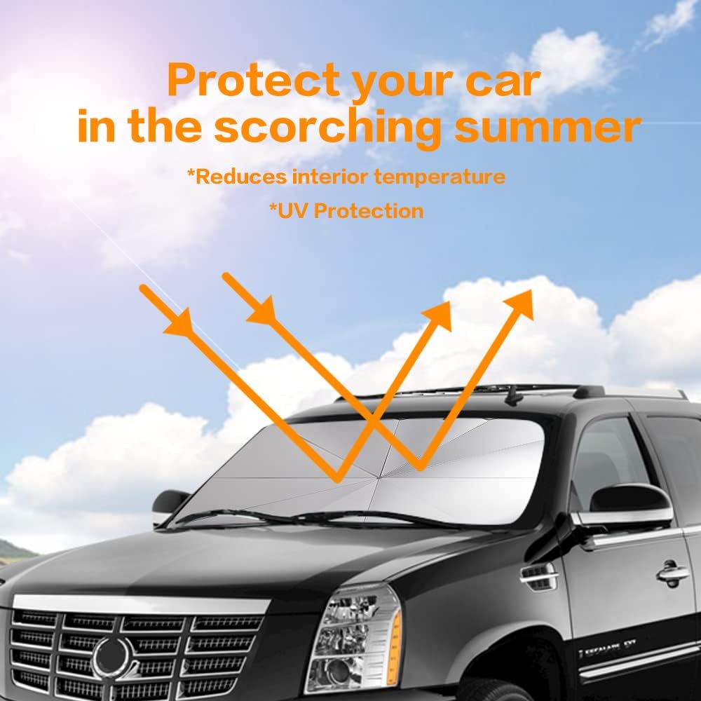 Car Sunshade Umbrella,Upgraded Windshield Cover Sun Shade,UV Reflecting Portable Front Window Cover,Universal Car Windshield Sunshades,UV Block for Front Windows,Fits Most Vehicles (55"x 31")