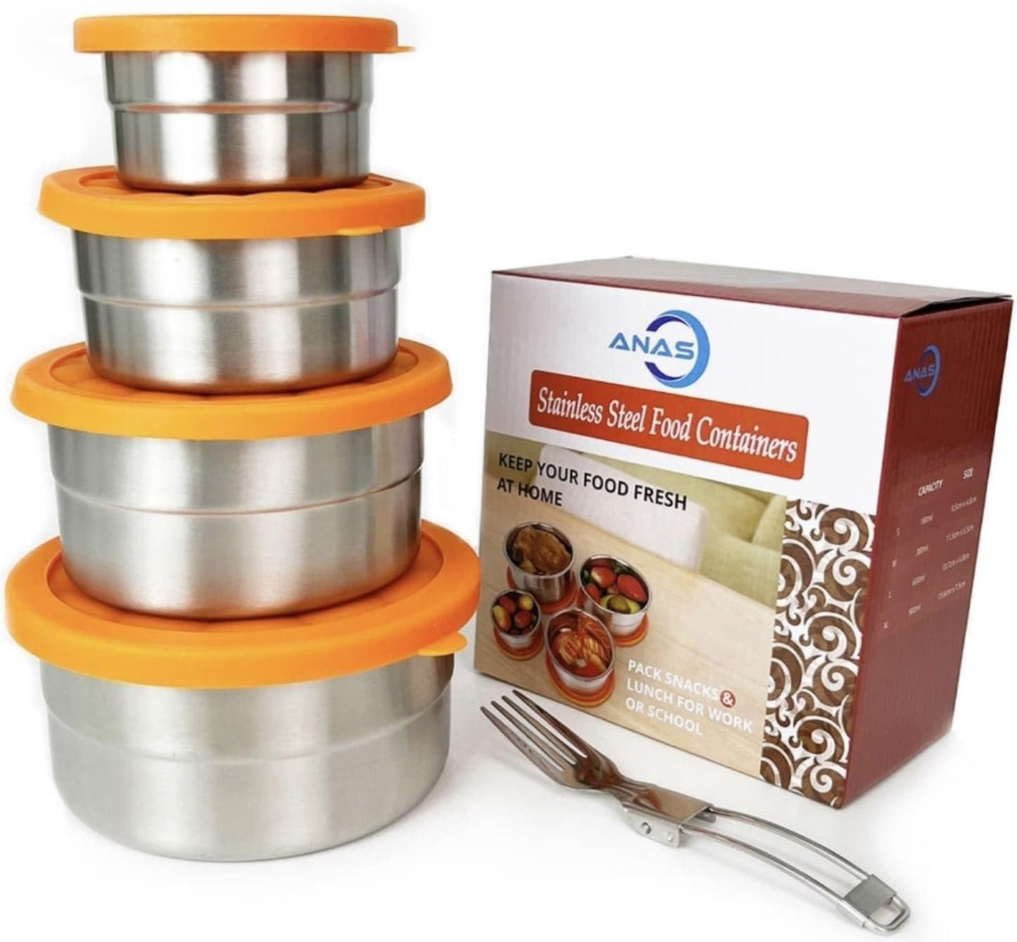 Anas Metal Food Storage Containers with Lids - Stainless Steel, Compact Stackable, Leak Proof, Dishwasher Safe and Microwavable for Lunch, Work, School Travel, Bento Box (4)