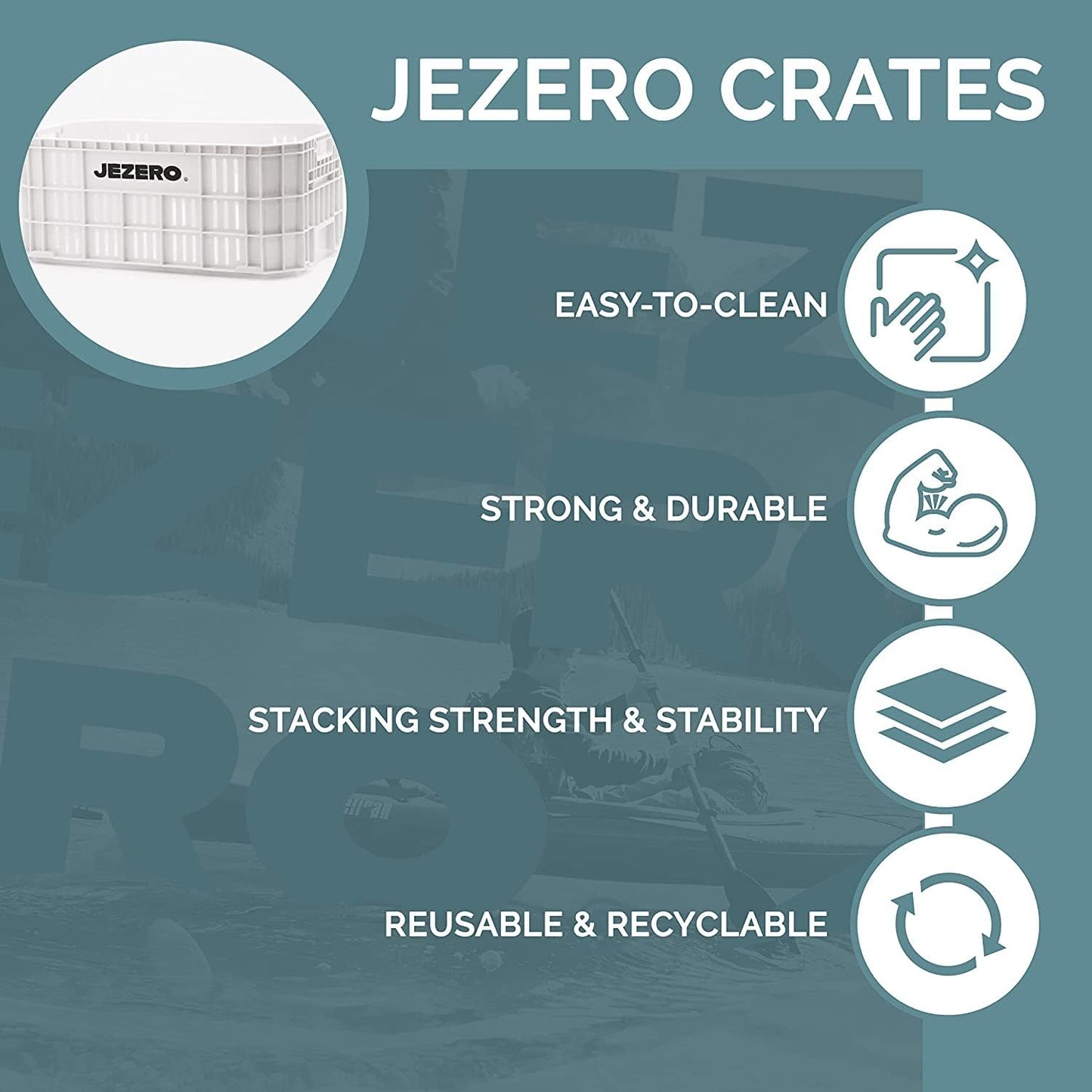 JEZERO White 3- Pack Harvest Storage Crate – Stackable Plastic Tote Box for Fruit &amp; Vegetables, Kitchen, Pantry, Closet, Car &amp; Outdoor Use | Open Utility Bin, 20" x 12" x8"
