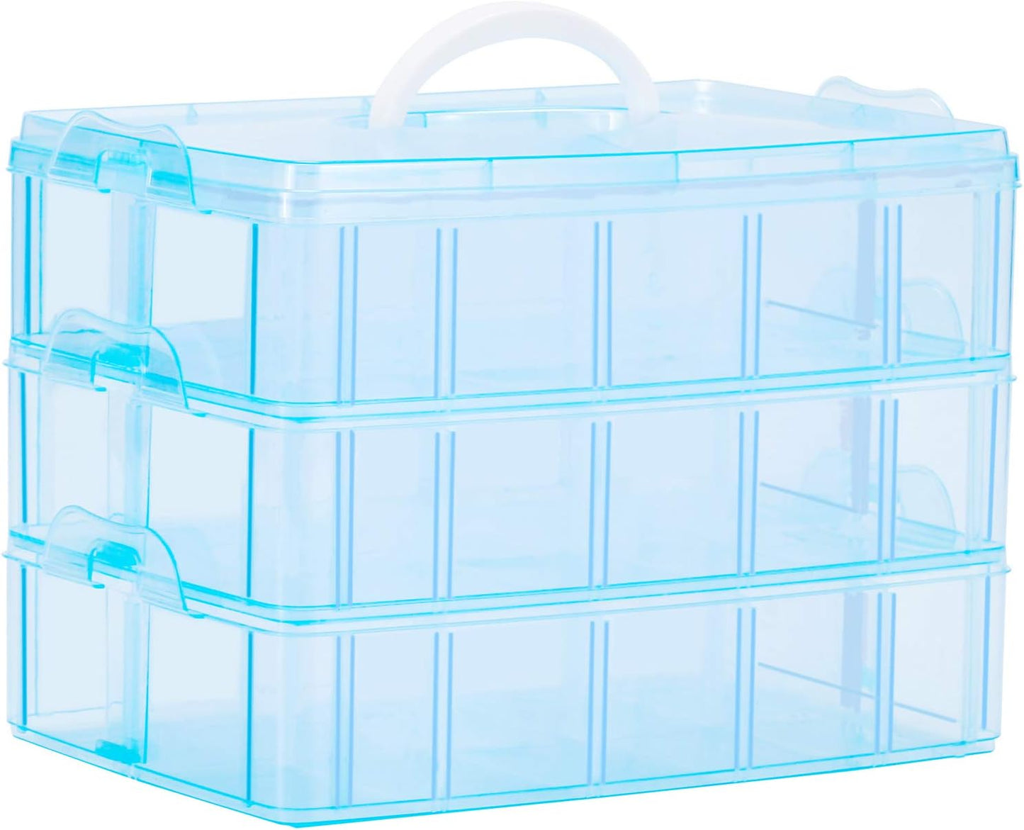Sooyee Bead Organizer, 3-Tier Craft Organizers and Storage, Stackable Storage Containers with 30 Compartments Dividers for Washi Tape, Toy, Nail, Art Supplies, Fishing Tackle, Pink